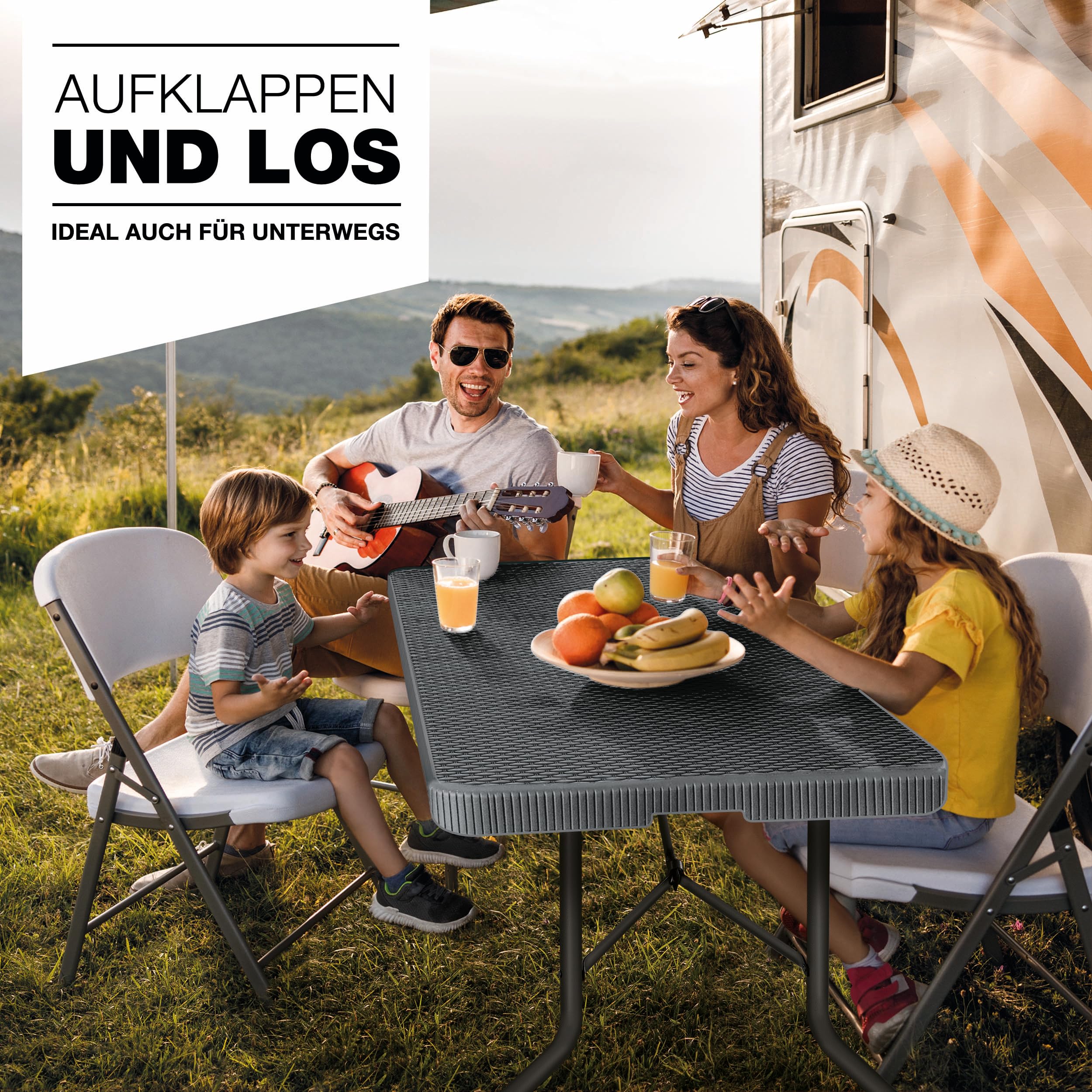 tillvex Gartentisch klappbar Rattan Optik 180x75cm | Buffettisch mit Tragegriff | Klapptisch für Garten Terrasse und Balkon | Campingtisch 6 Personen (Anthrazit)