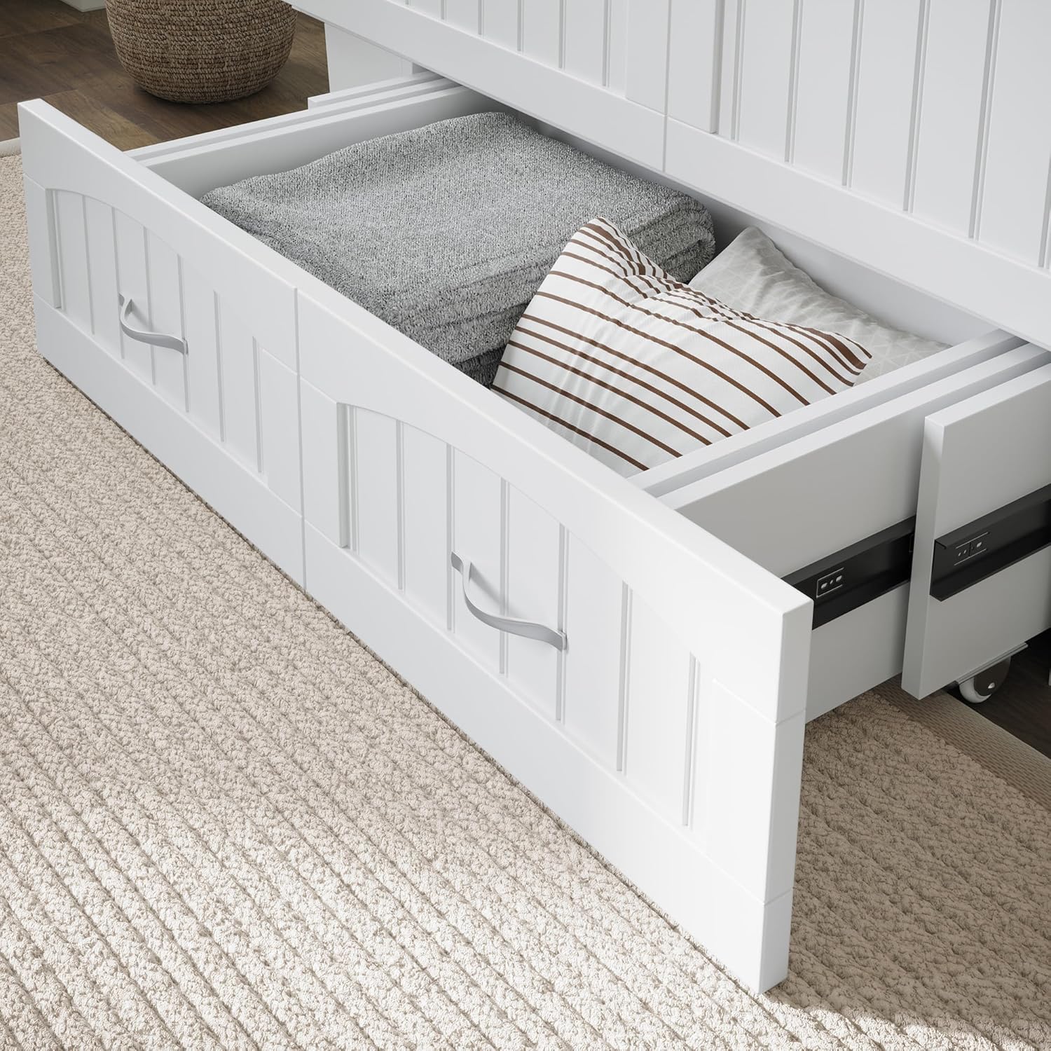 AFI, Nantucket Full Size Murphy Bed Chest with Mattress, Storage Drawer and Built-in USB Charger, White
