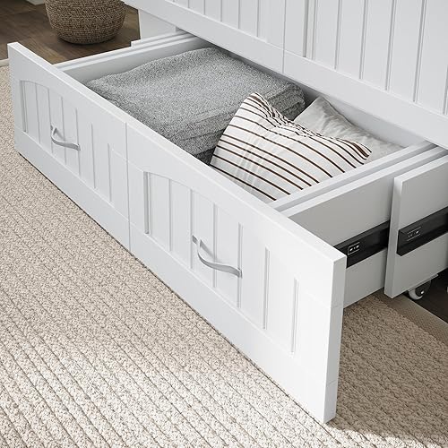 Miniatura 7 de AFI, Nantucket - Cómoda de cama Murphy de tamaño matrimonial con colchón, cajón de almacenamiento y cargador USB integrado, color blanco