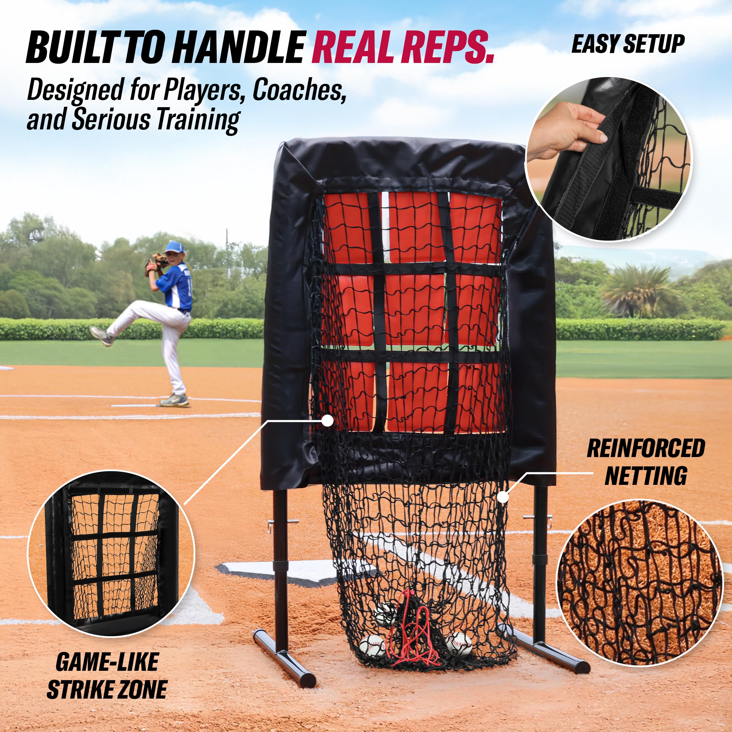 Robustes 9-Loch-Pitching-Netz mit Zahlen & Schlagzonen-Ziel, verstellbares Baseball- und Softball-9-Pocket-Pitching-Zieltrainer, tragbares Baseball-Übungsnetz für Schlag- und Spielfeldtraining