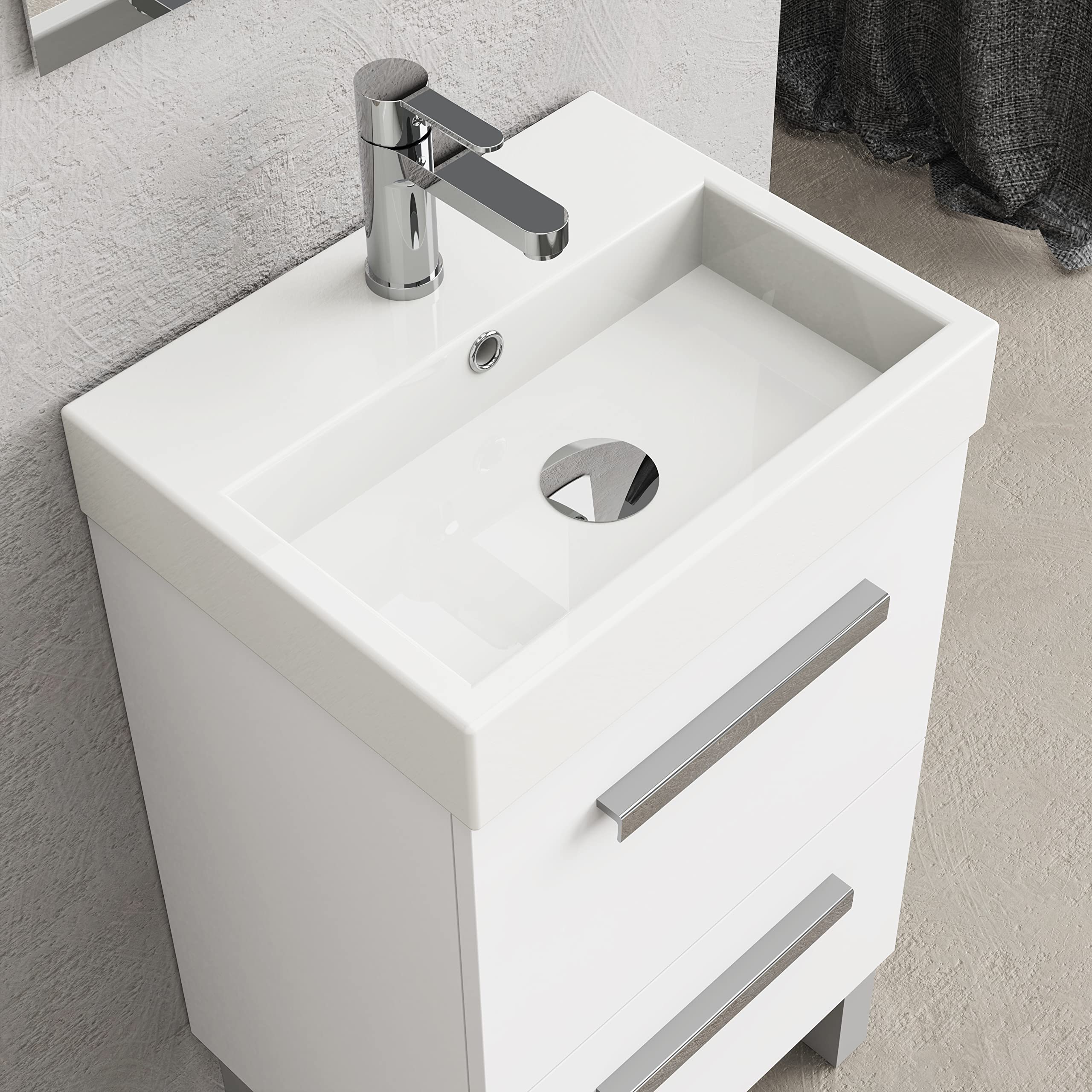 Baikal Conjunto De Mueble De Baño 45cm. Incluye Mueble con Lavabo. Melamina 16mm. Mueble MONTADO. Lavabo Encastrado. con Espejo Puerta Abatible + Cajón Blanco