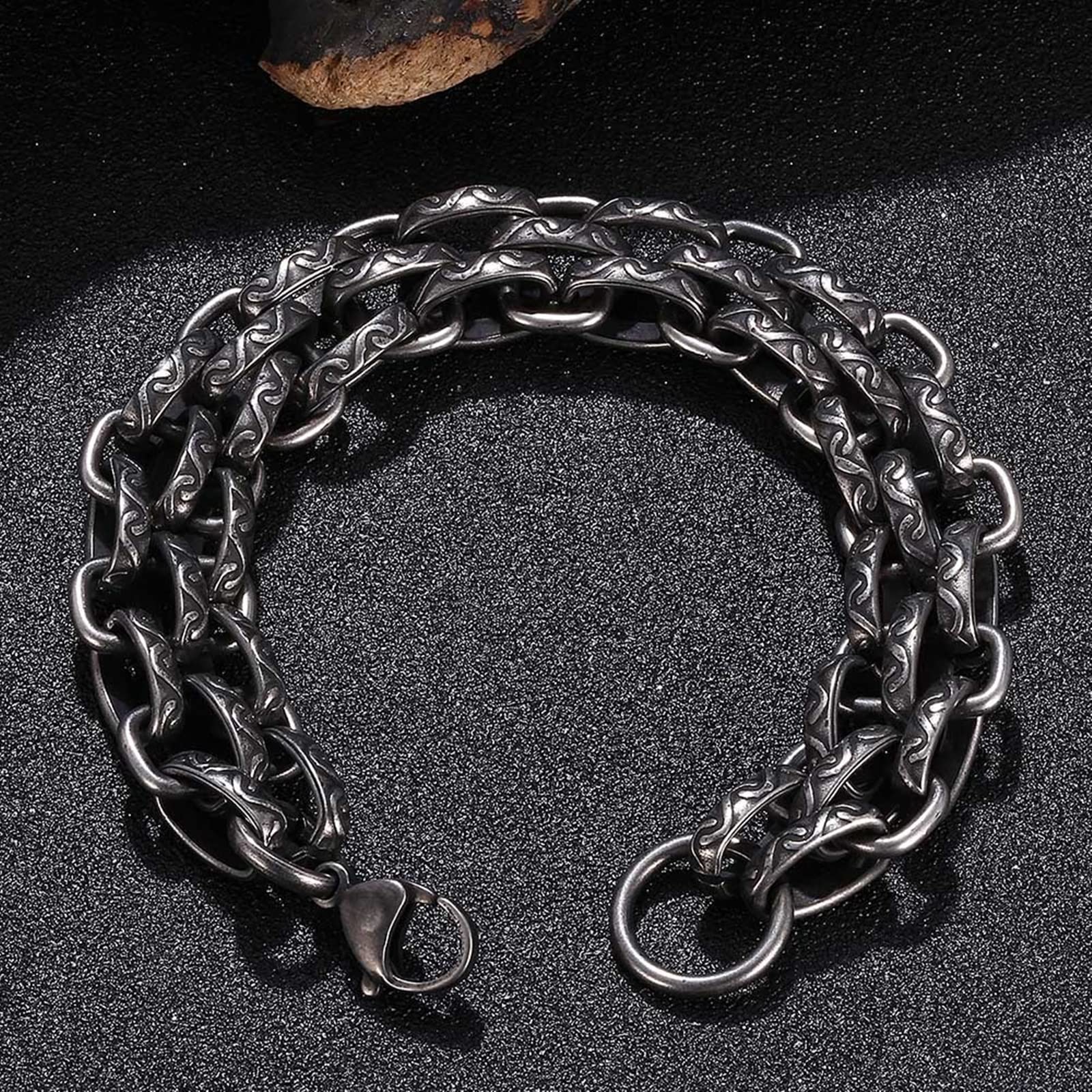 Armbänder Herren Edelstahl, Lederarmband Schwarze geflochtene Kette 21,5 cm Länge Vintage-Armband für Herren