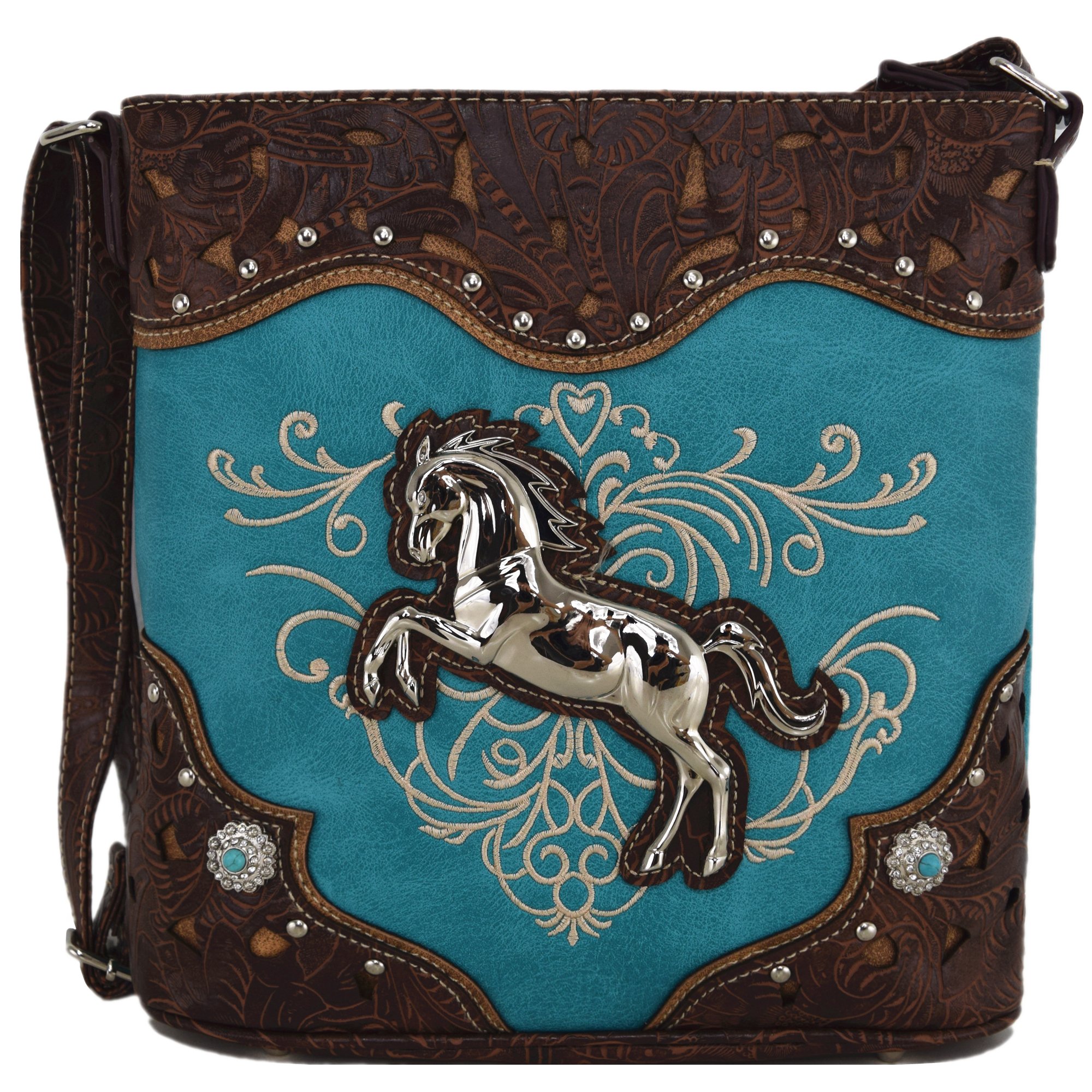 Western Style Horse Purse Embroidered Floral Rhinestone Crossbody