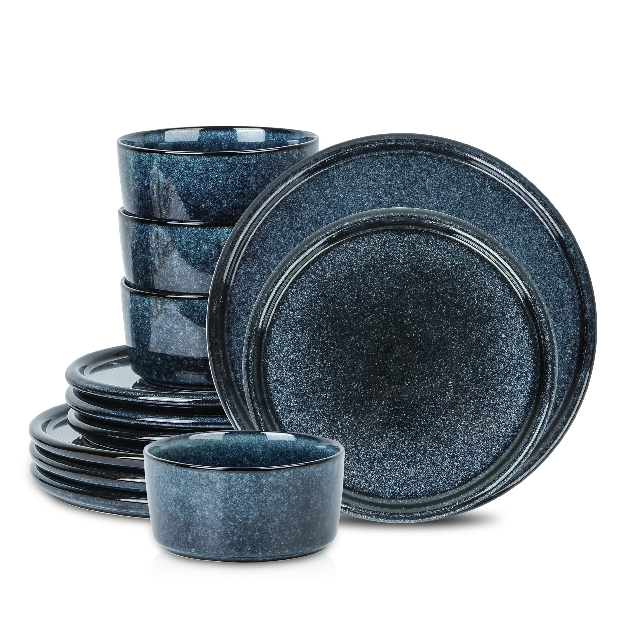 Stone Lain Eden 12-Piece Dinnerware Set Stoneware, Plates and Bowls Set, Dishwasher and Microwave Safe Dish, Dish Set for 4, Dark Blue 12-Piece - Service for 4 Dark Blue