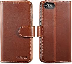 LENSUN Echtleder Hülle für iPhone SE2020/SE 2022 5G, iPhone 7/iPhone 8 Handyhülle [Echtes Leder][Magnetverschluss] [Kartenfach] Handytasche Lederhülle Klappbar - Dunkelbraun