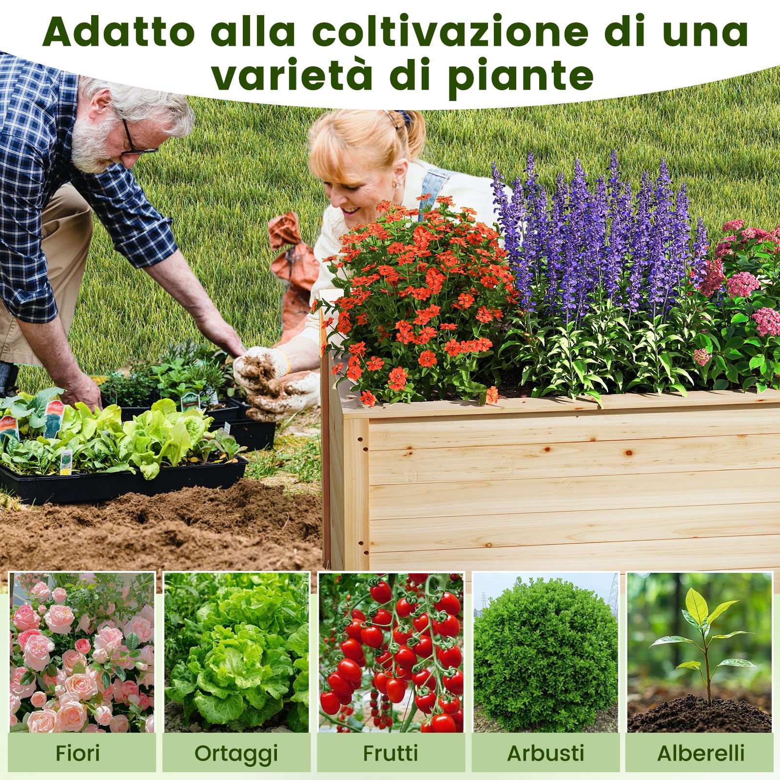 COSTWAY Letto da Giardino Rialzato in Legno Massiccio