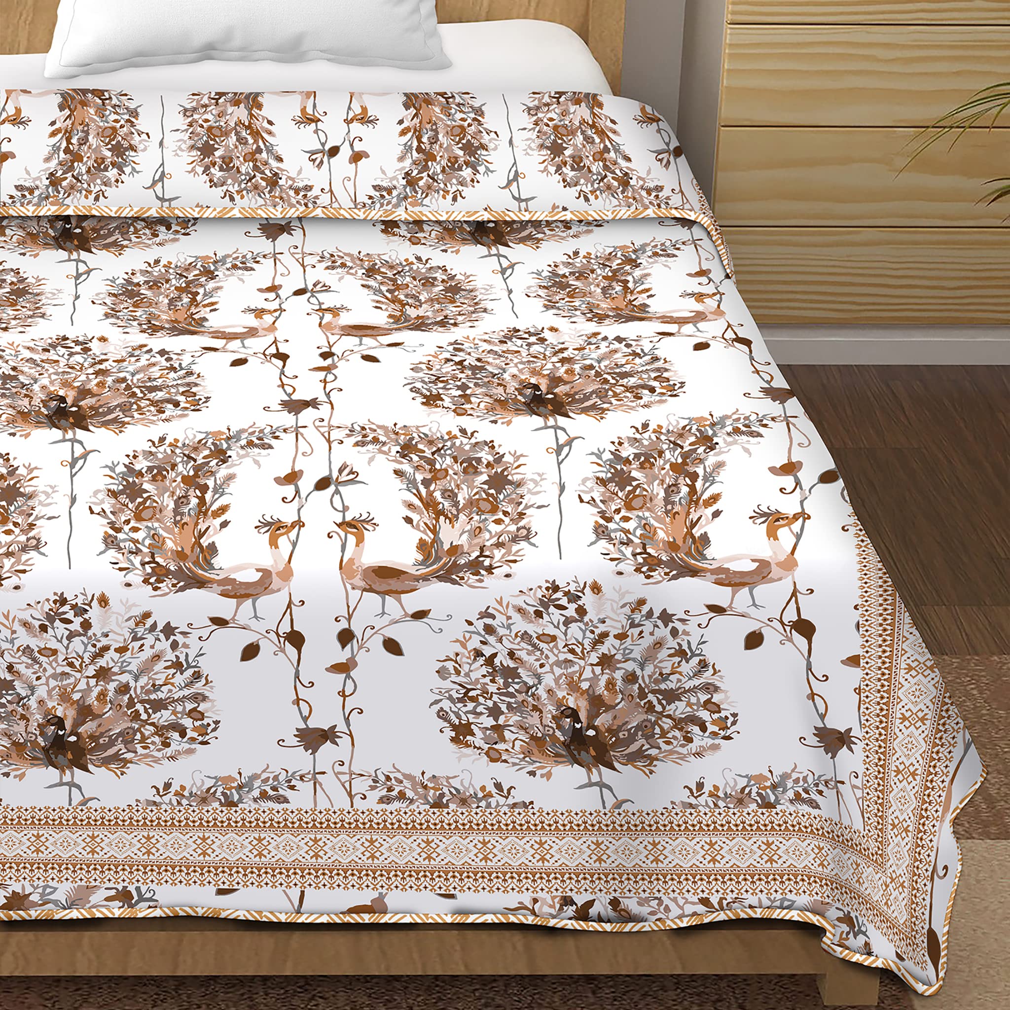 Bella Casa Cotton Single Dohar/AC Blanket Reversible| Size: 152 X 228 cm - Brown & White Colour