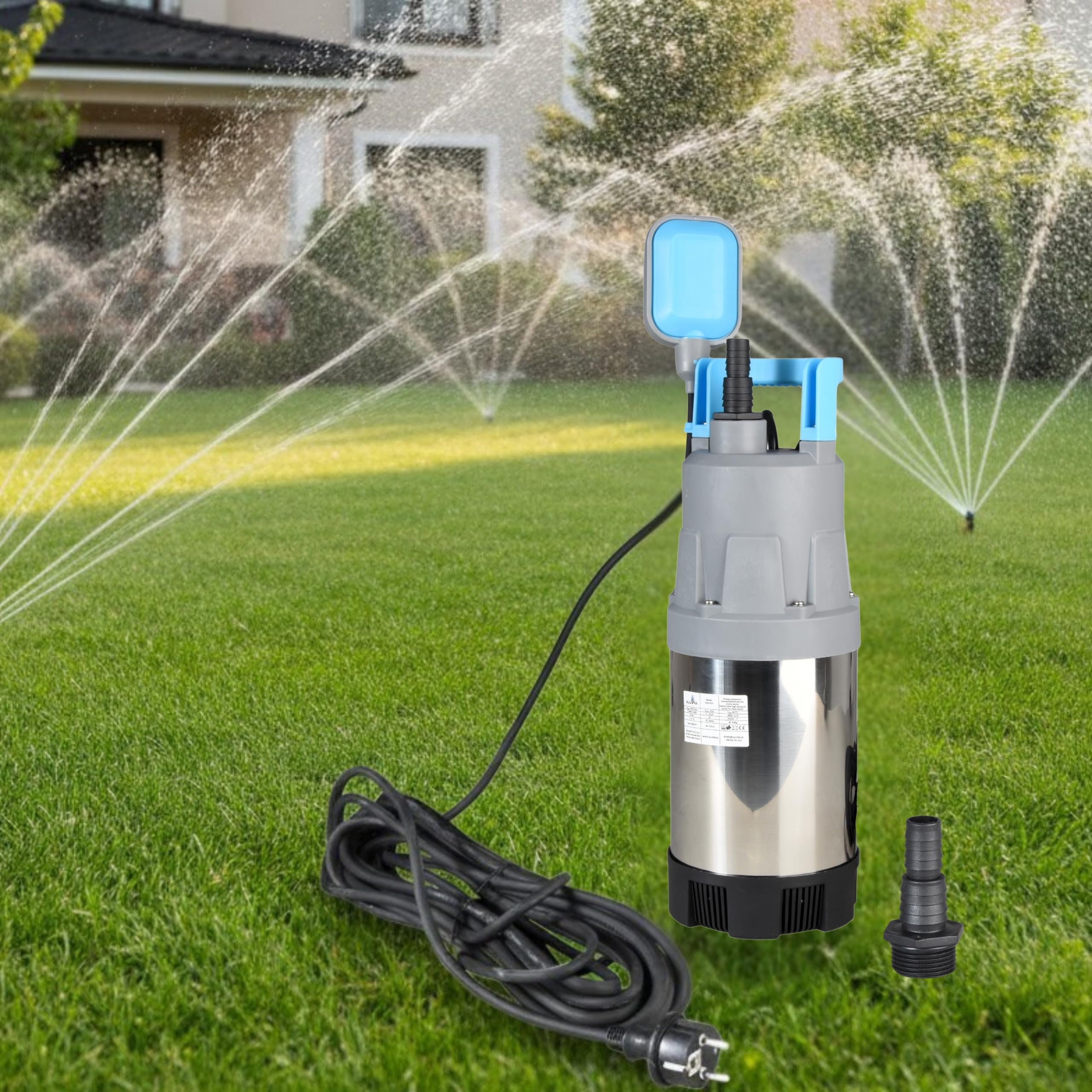 Pompe Submersible FLOX 35P INOX avec Flotteur pour Eaux Propres (900 W, 6000 l/h, hauteur de refoulement 35 m) - Pompe Immergée pour Récupération d’Eau de Pluie, Arrosage Jardin, Piscine et Cave