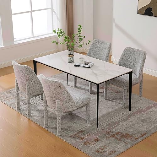 Miniatura 4 de Modern Chenille Accent Chairs, Set of 4 Minimalist Upholstered Armless Chairs with High Curved Back, Solid Wood Legs for Dining Room, Kitchen, Desk,