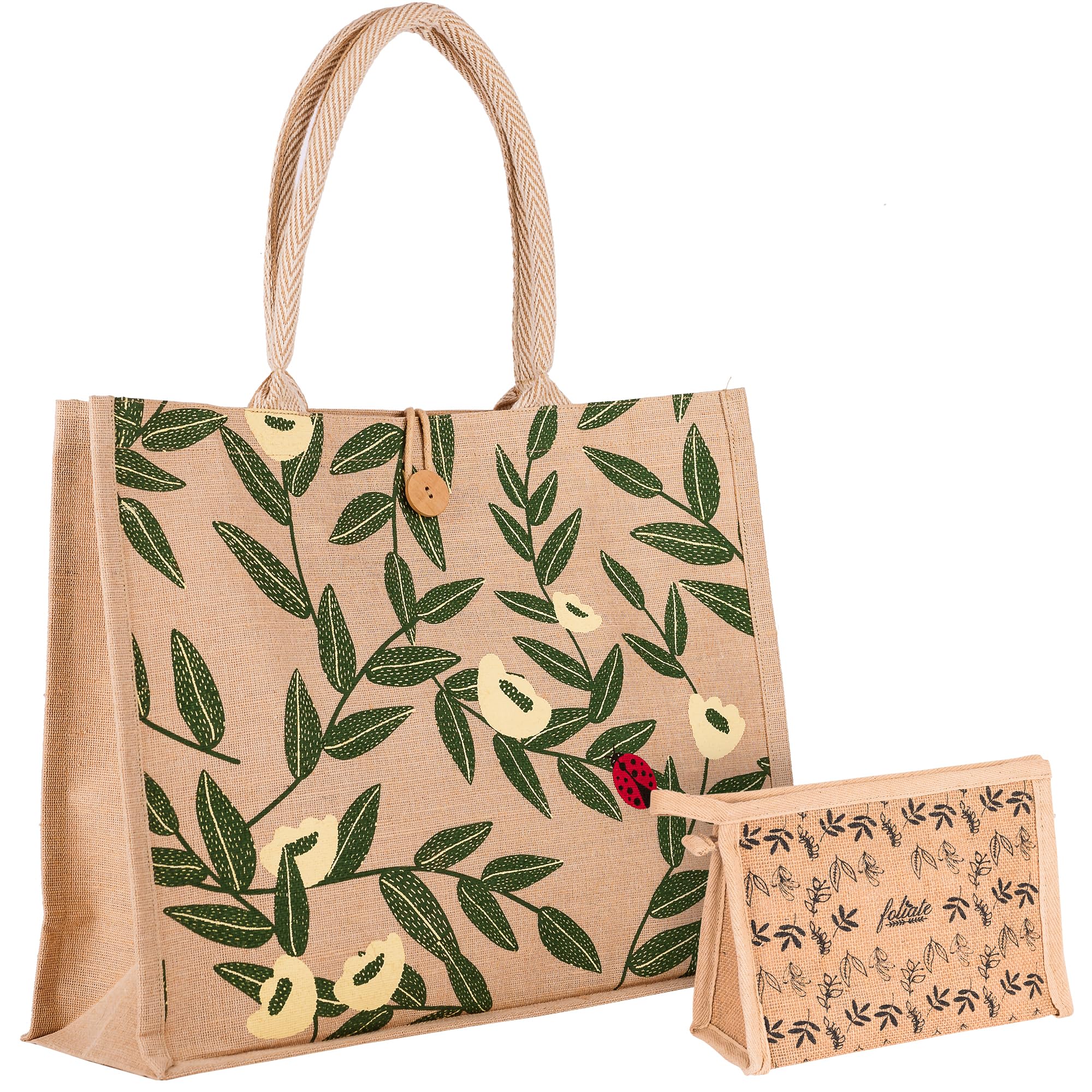 FOLIATE Reusable Juco Beach Tote Bag for Women - Waterproof Woven Cute Jute Gift Bag for Her Travel, Shopping, Everyday Use