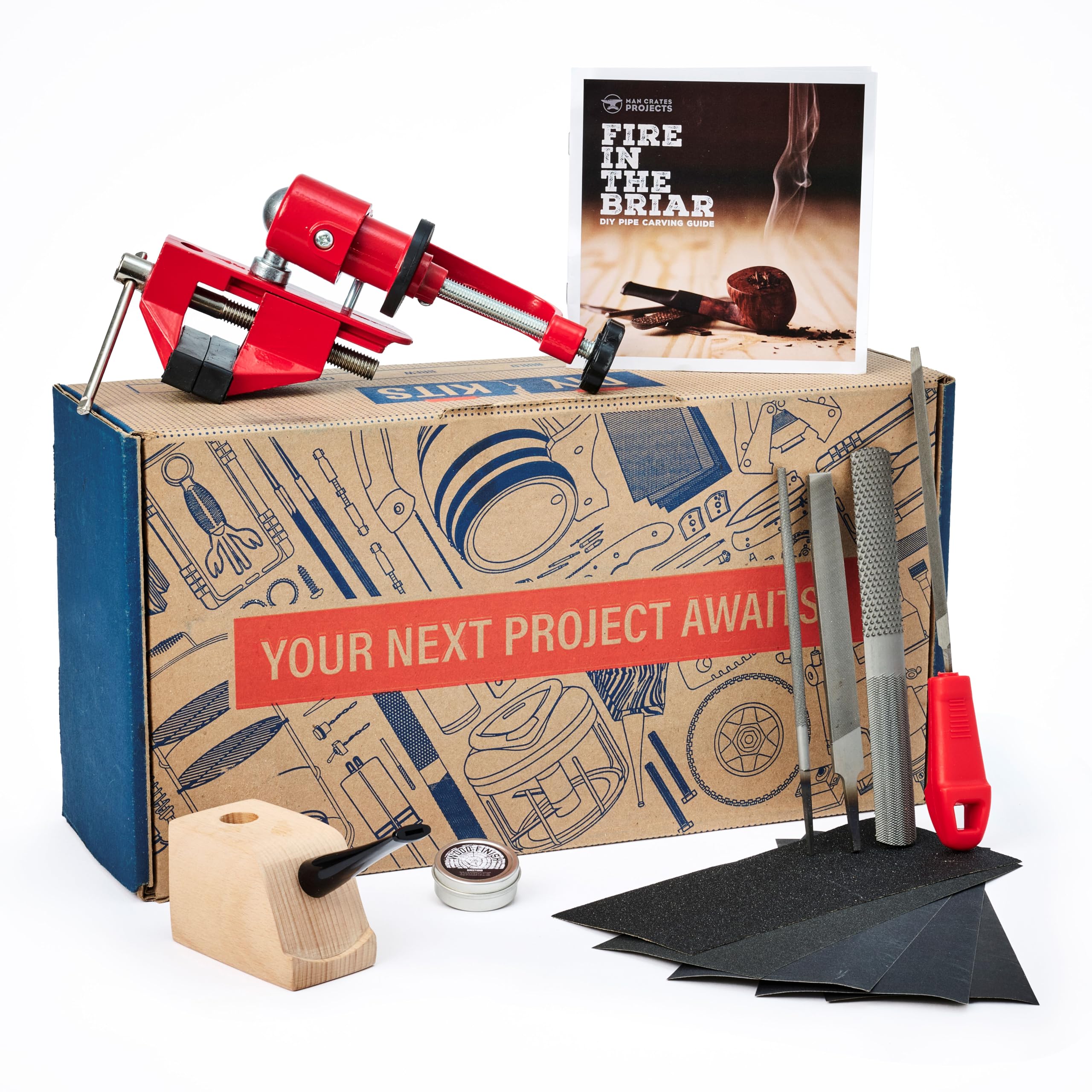 Man Crates, Pipe Carving Kit – DIY Tobacco Pipe Making Kit with Briar Wood Block, Tools & Finishing Supplies – Unique Gift for Men & Woodworking Enthusiasts