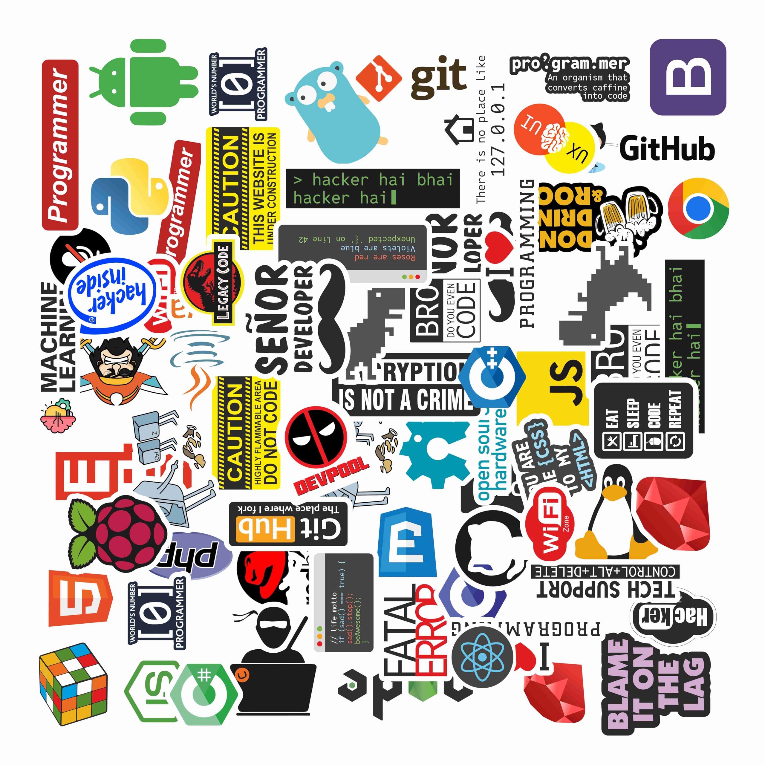 PRINTHUA Vinyl Laptop Sticker for Programmer, Coder, Developer, It Professional - Stickers for Laptop, Journal, Bike Helmet, Diary, Guitar, Mobile - Waterproof Residue Free (Pack f 70) (B0D1N6V22R) Amazon Price History, Amazon Price Tracker