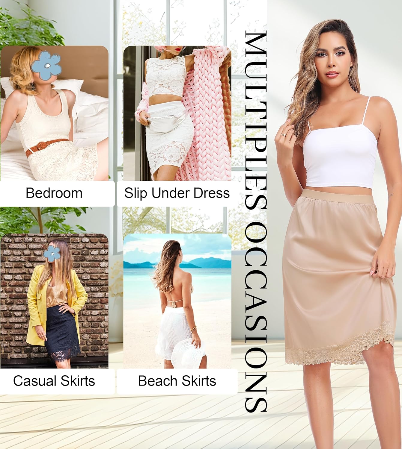 Lovasy Women Satin Half Slips Lace Long Underskirt Anti Static Under Skirt Soft Slip Dress for Skirts Dresses S-3XL - Image 5