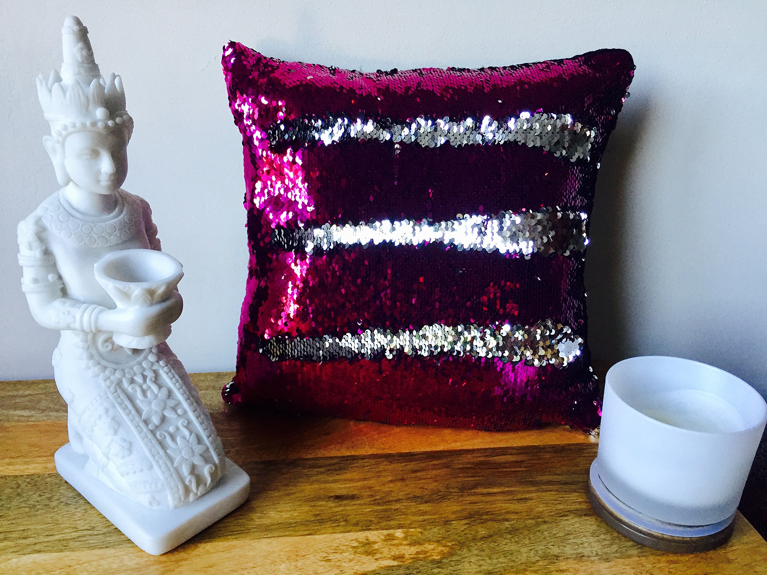 Mermaid Sequin Cushion Cover Pillow Case Reversable Flip Sequins Sofa 35X35Cm (Hot Pink & Silver, Without Pillow Insert)