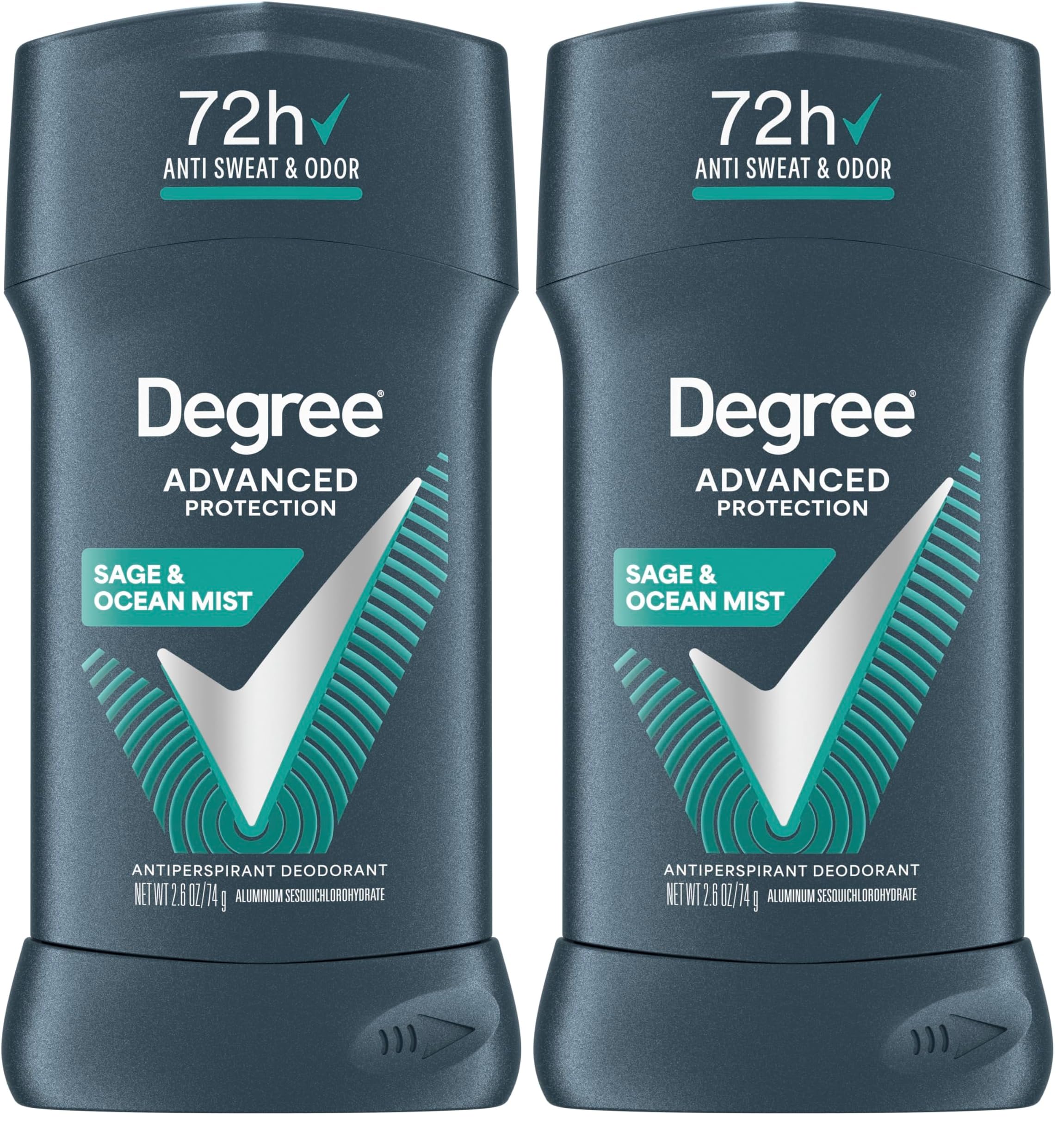 Degree Men Antiperspirant Deodorant Sage & Ocean Mist 72-Hour Sweat and Odor Protection Antiperspirant For Men With Body Heat Activated Technology 2.7 oz (Pack of 2)