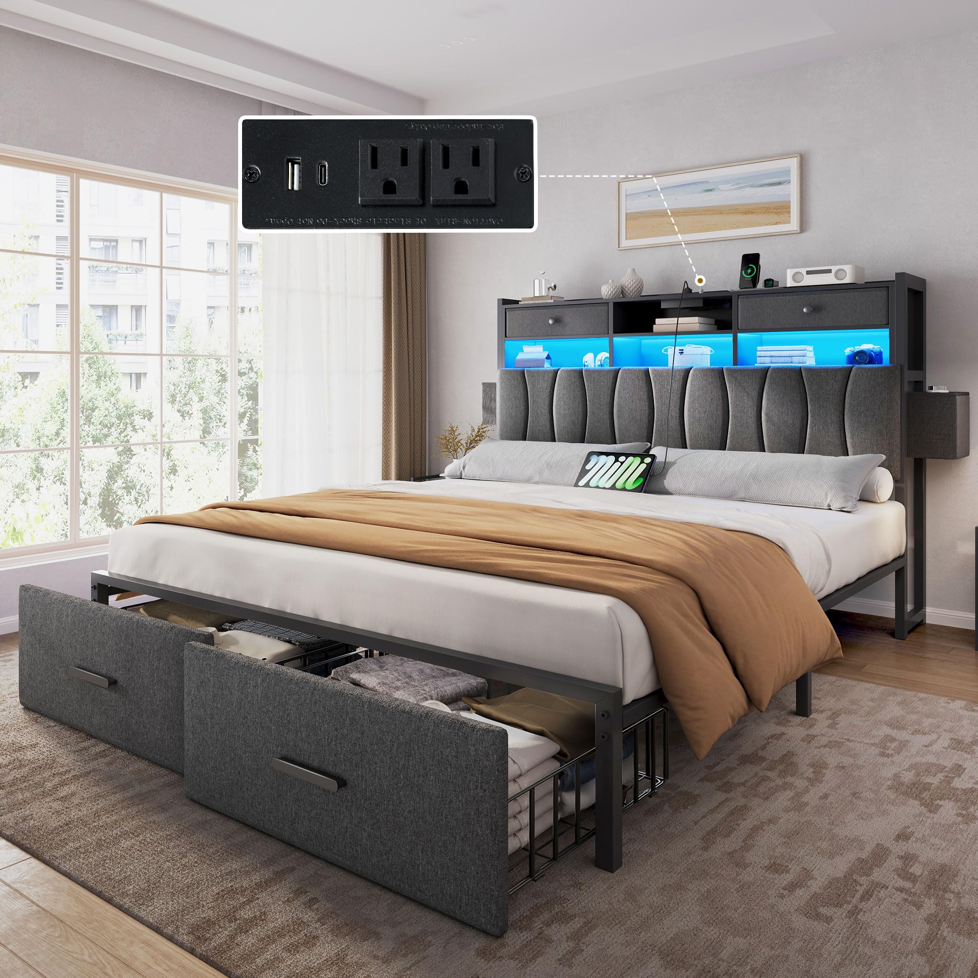 Amazon.com: YITAHOME Full Size Bed Frame with 2 Storage Drawers