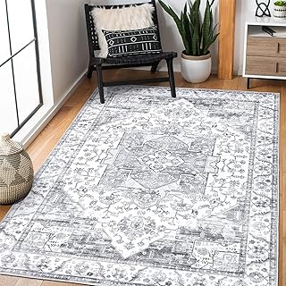 XSIVOD Area Rugs for Bedroom Living Room, Grey Washable Rugs for Entryway Kitchen Mat, Non Slip Bedside Vintage Rug, Soft Oriental Rug Accent Floor Carpet for Home Decor, 90 x 150 cm