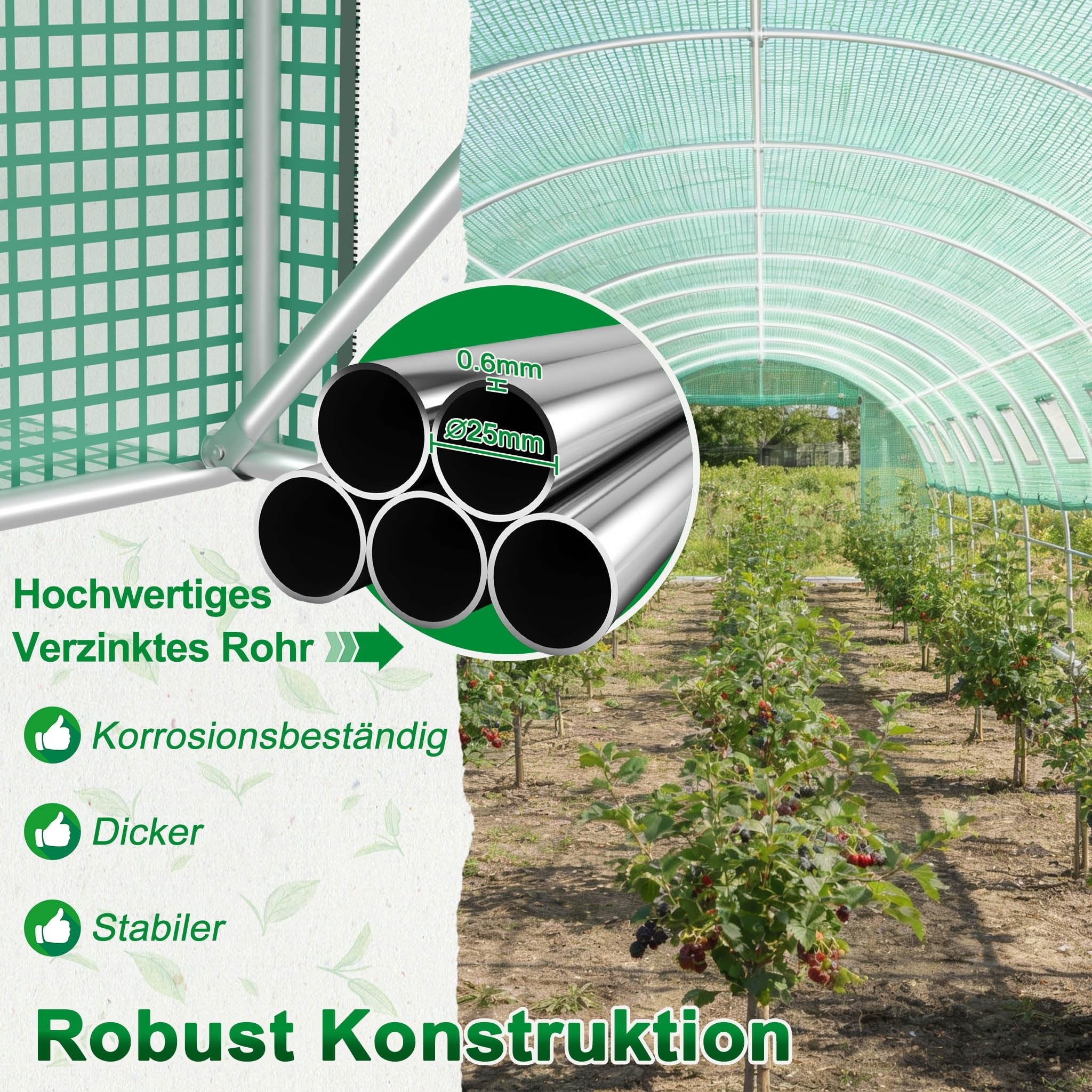 Aufun Gewächshaus 200x300x200 cm Foliengewächshaus Winterfest, Tomatenhaus mit 6 Fenstern & Tür, 140g/m² PE-Folie, Folientunnel mit verzinktem Stahlrahmen,Treibhaus für Garten, Balkon & Anzucht