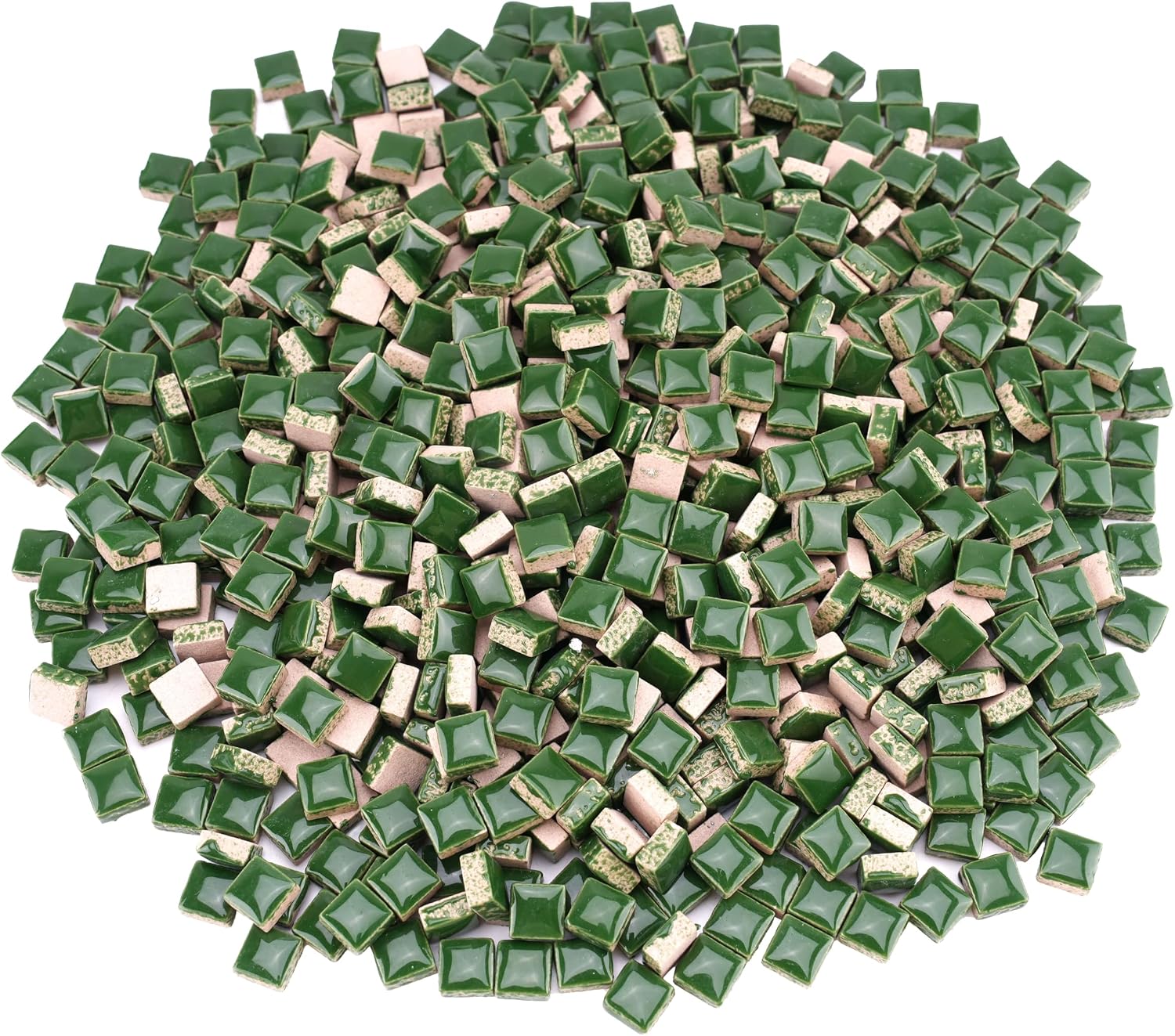 Ceramic Square Mosaic Tiles for Crafts, 10mm (3/8 in) Small Tiles for Detailed DIY Crafts & Frames, Essential Mosaic Supplies - 1 lb/Approx 450 Pcs (Forest Green)
