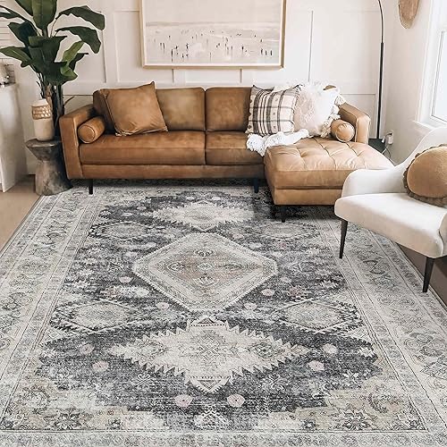 Miniatura 1 de Alfombras de área de 8 x 10 pies, lavables, color gris, grandes para sala de estar, dormitorio, mesita de noche, comedor, guardería, antideslizante,