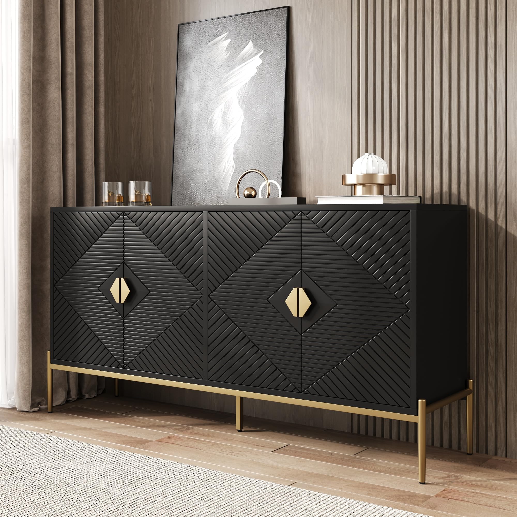 BTM Moderne Sideboards, Schränke, Lagerschränke, Kommode, geeignet für Wohnzimmer/Esszimmer/Eingang, 162 x 40 x 80cm (B/H/T)
