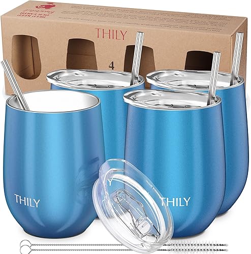 Miniatura 6 de Thily T1 - Paquete de 2 juegos de vasos térmicos de acero inoxidable sin asa, aislados al vacío, a prueba de sudor, irrompibles, sin BPA, ideales