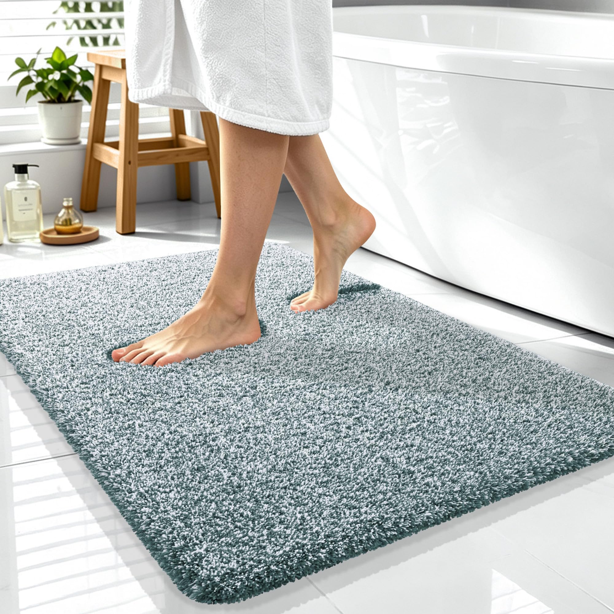 OLANLY Microfiber Bath Rugs - Deep Rose & White -26