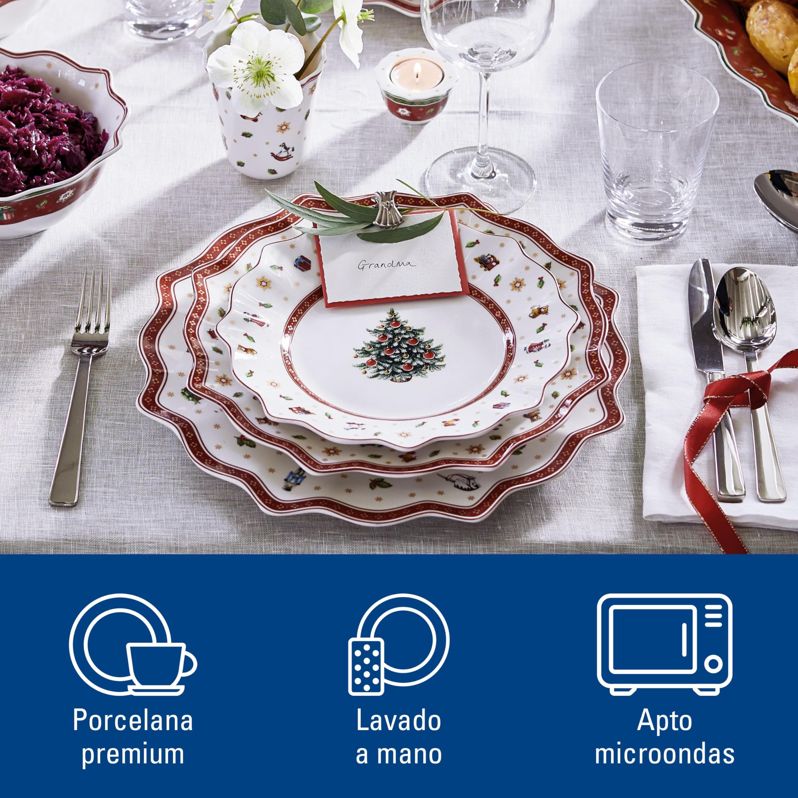 Villeroy & Boch Toy's Delight Assiette de présentation, 35 cm, Porcelaine Premium, Blanc/Rouge