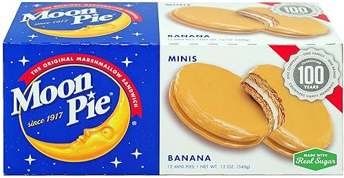 MoonPie Mini sándwich de malvavisco de plátano, 12 onzas (paquete de 12) Galleta Graham y pastel de malvavisco cubierto de plátano de tamaño pequeño