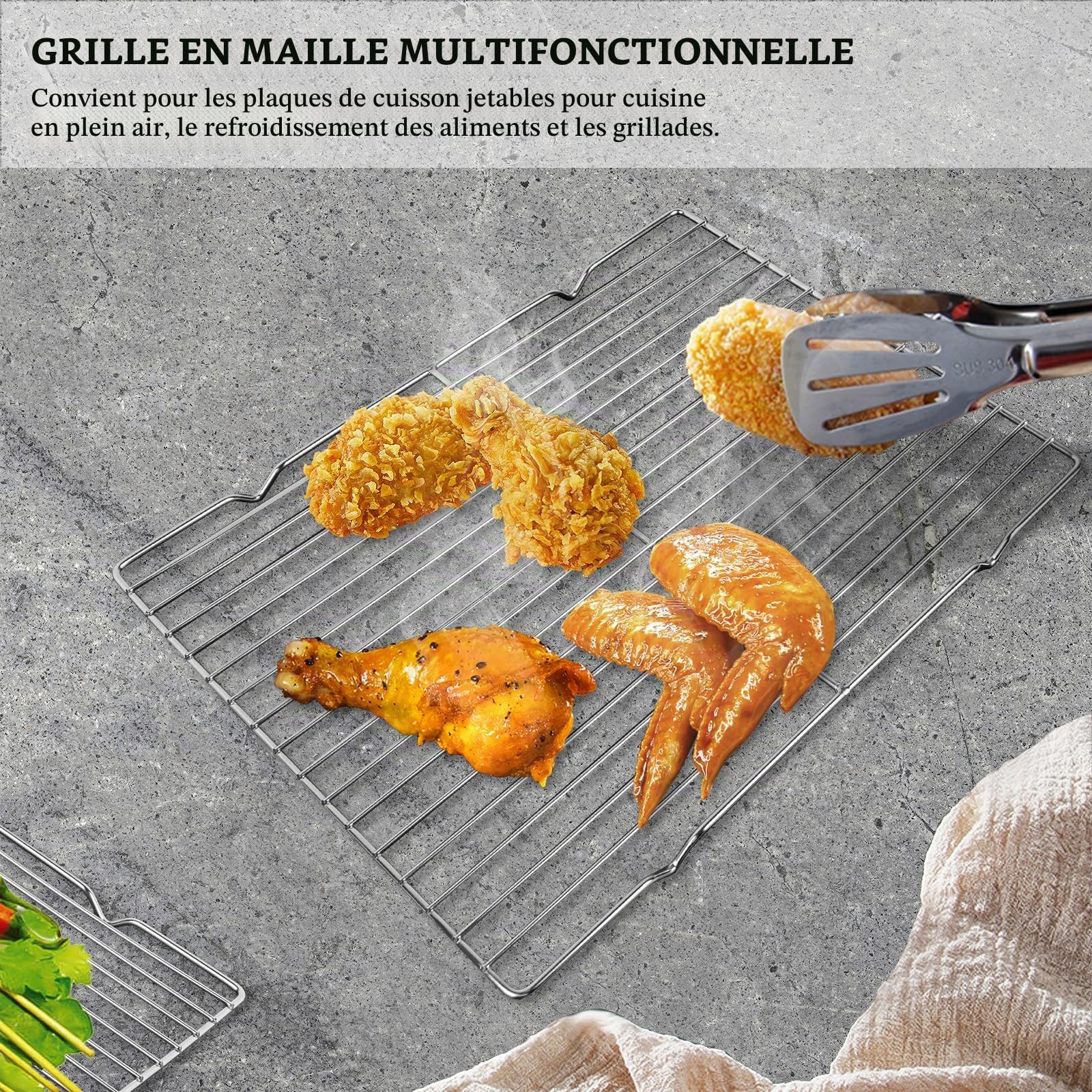 Grille de refroidissement en acier inoxydable Linkidea, lot de 2, rectangulaire 38,8 x 28 cm, argent