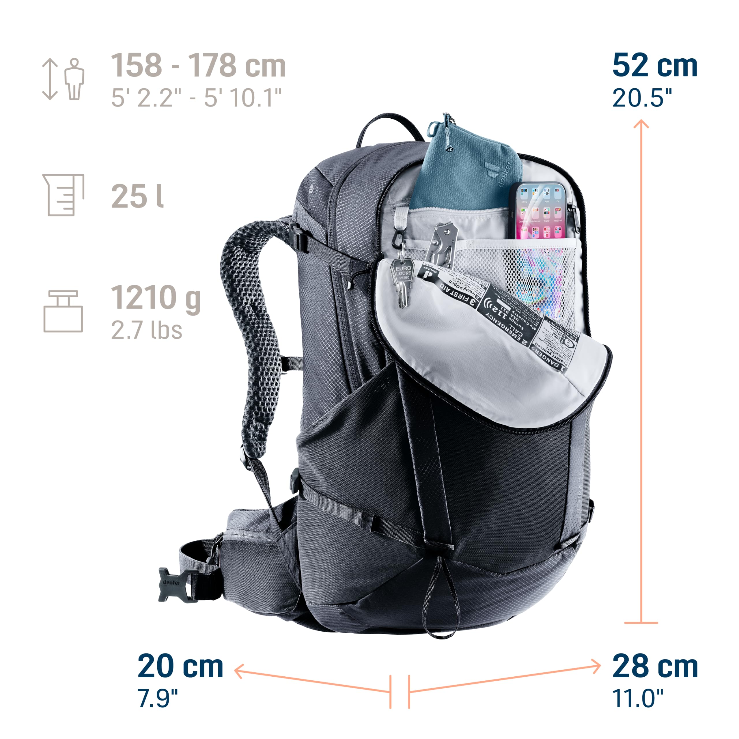 deuter Futura 25 SL Sac à Dos de randonnée pour Femmes avec Dos en Filet et Housse de Pluie