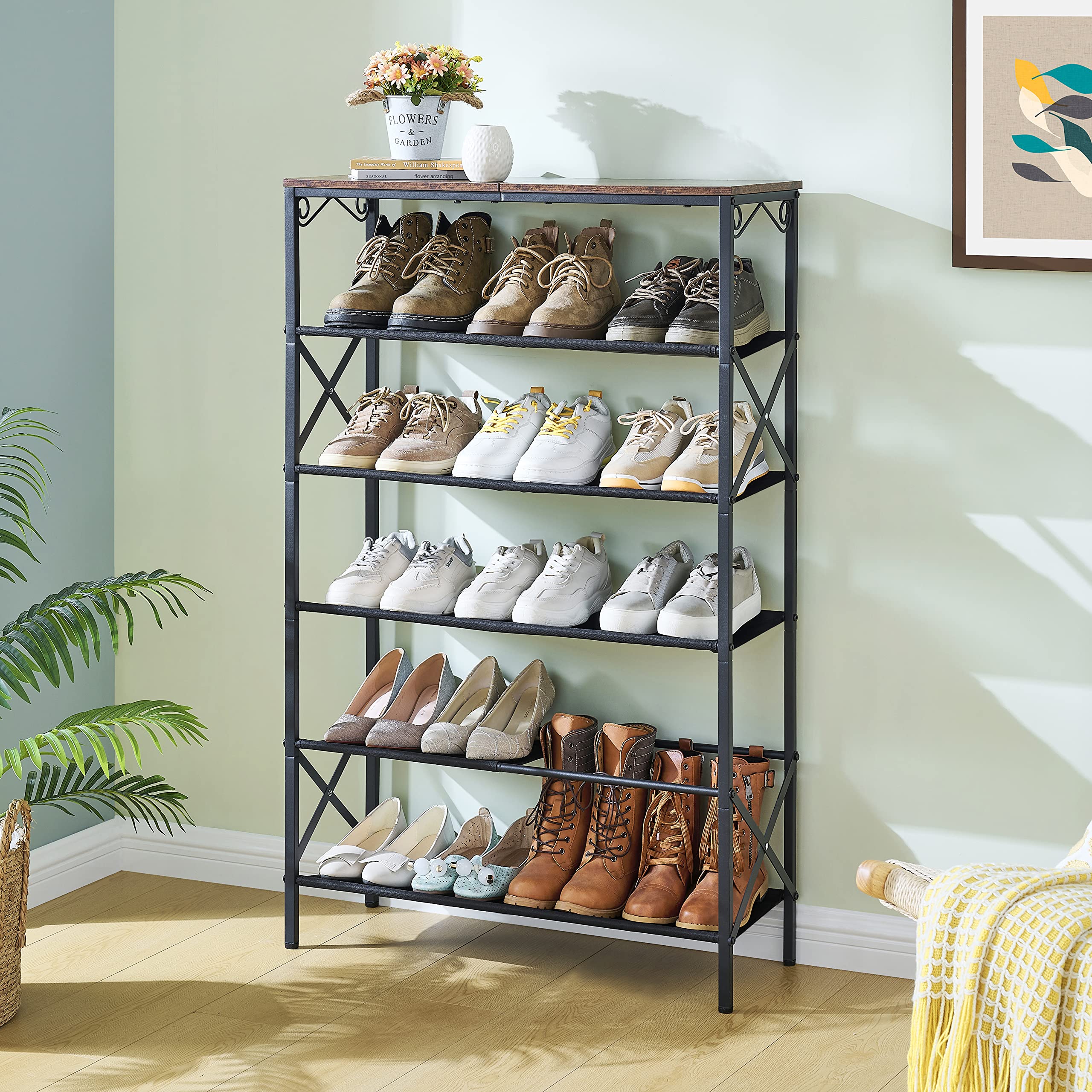 Hoctieon 6-Tier Entryway Shoe Rack,Shoe Rack Organizer,Tall Shoe Shelf, Industrial Shoe Organizer For Entryway,Indoor Shoe Rack, Entryway Shoe Storage Organizer