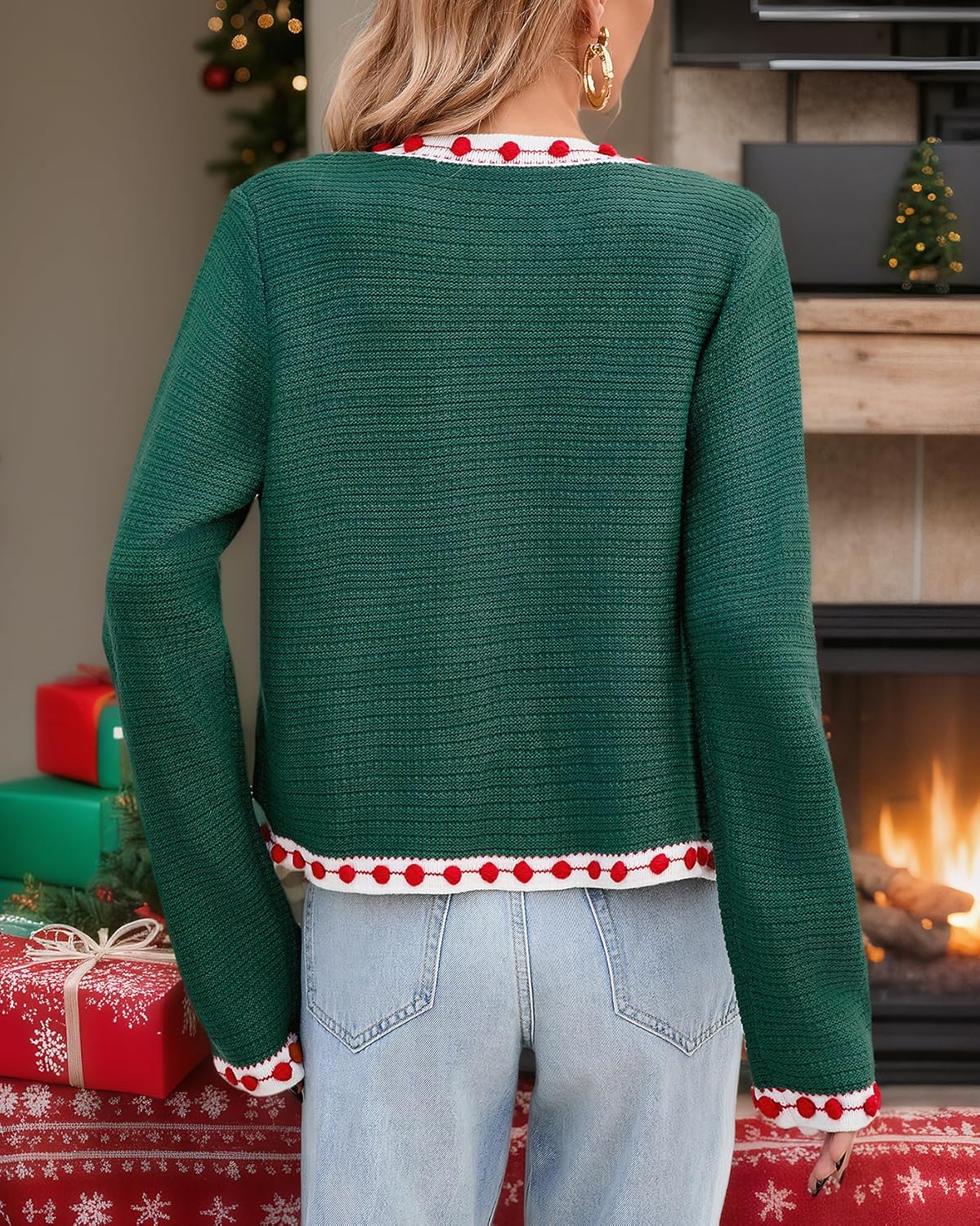 Women's Color Block Cardigan Open Front Jackie O Sweater Casual Long Sleeve Button Down Chunky Knit Outerwear Coats - Image 2