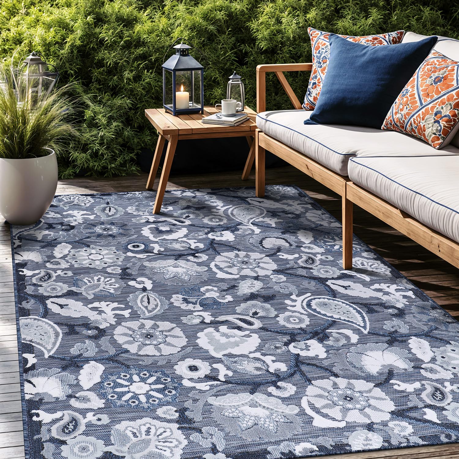 Luul Home Floral Indoor Outdoor Rugs 5x7 Large Area Rug for Living Room, Patio Decor, Kitchen, and Entryway Rug, Washable Stain Resistant Outside
