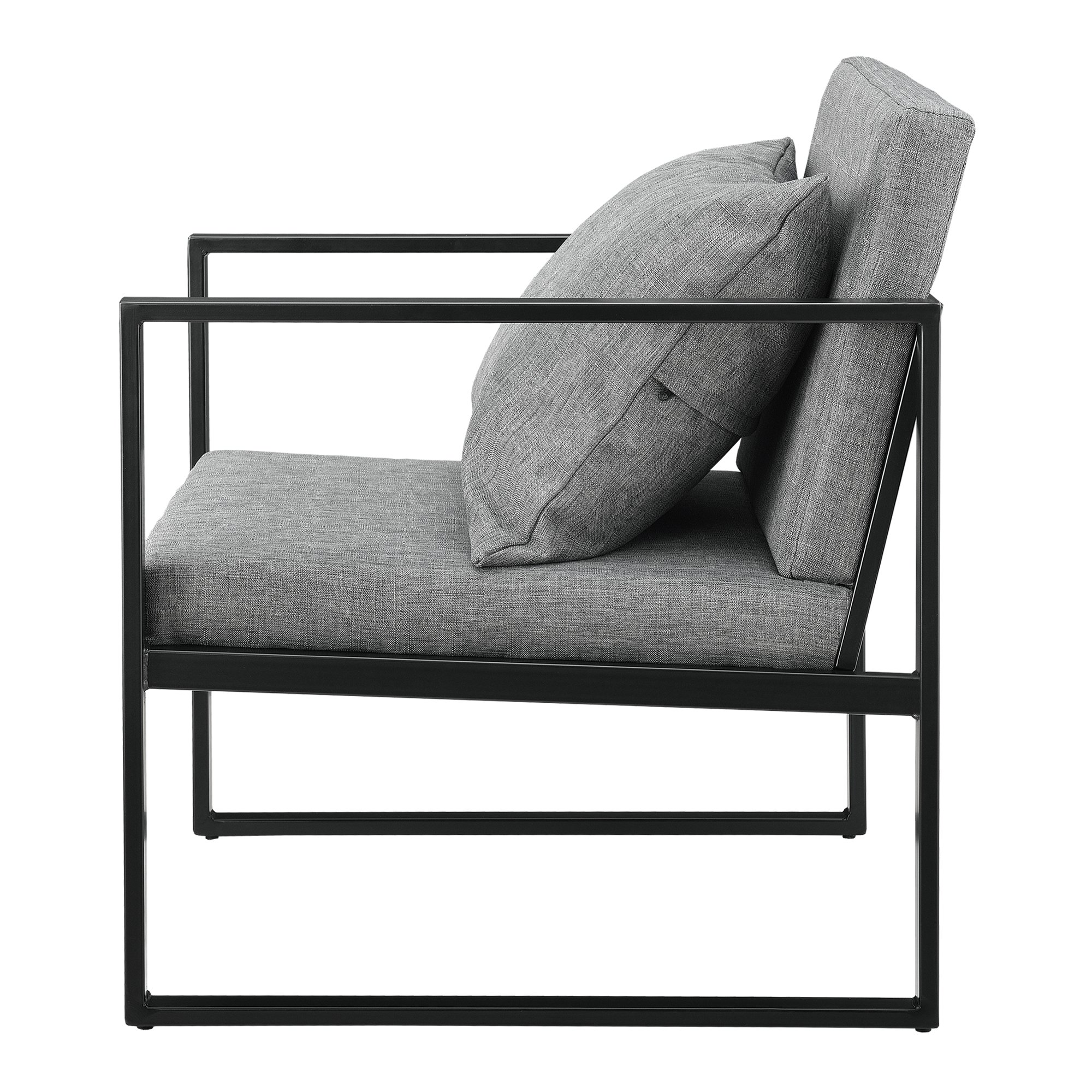 [en.casa] Set di 2 Poltrone da Sala con Telaio Quadrato in Ferro Schienale e Sedile Imbottiti Rivestimento in Tessuto Sedie con Cuscino e Braccioli per Soggiorno - Grigio Scuro