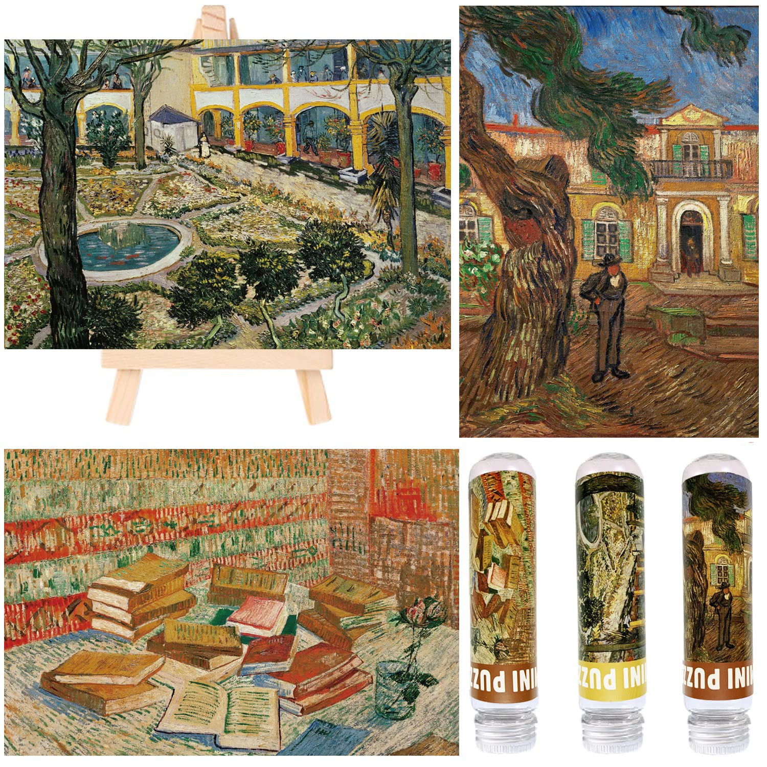 Small Jigsaw Puzzles for Adults 150 Pieces Mini Puzzles Oil Painting 6 x 4 Inches,3 Pcs,Mini Easel Included(Pine Trees,Courtyard of The Hospital,