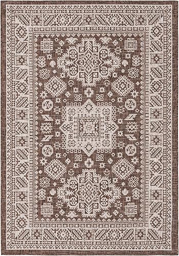 Miniatura 425 de Rugs.com Outdoor Aztec Collection Alfombra – 4 x 6 pies alfombra de tejido plano gris carbón perfecta para salas de estar, grandes comedores, planos