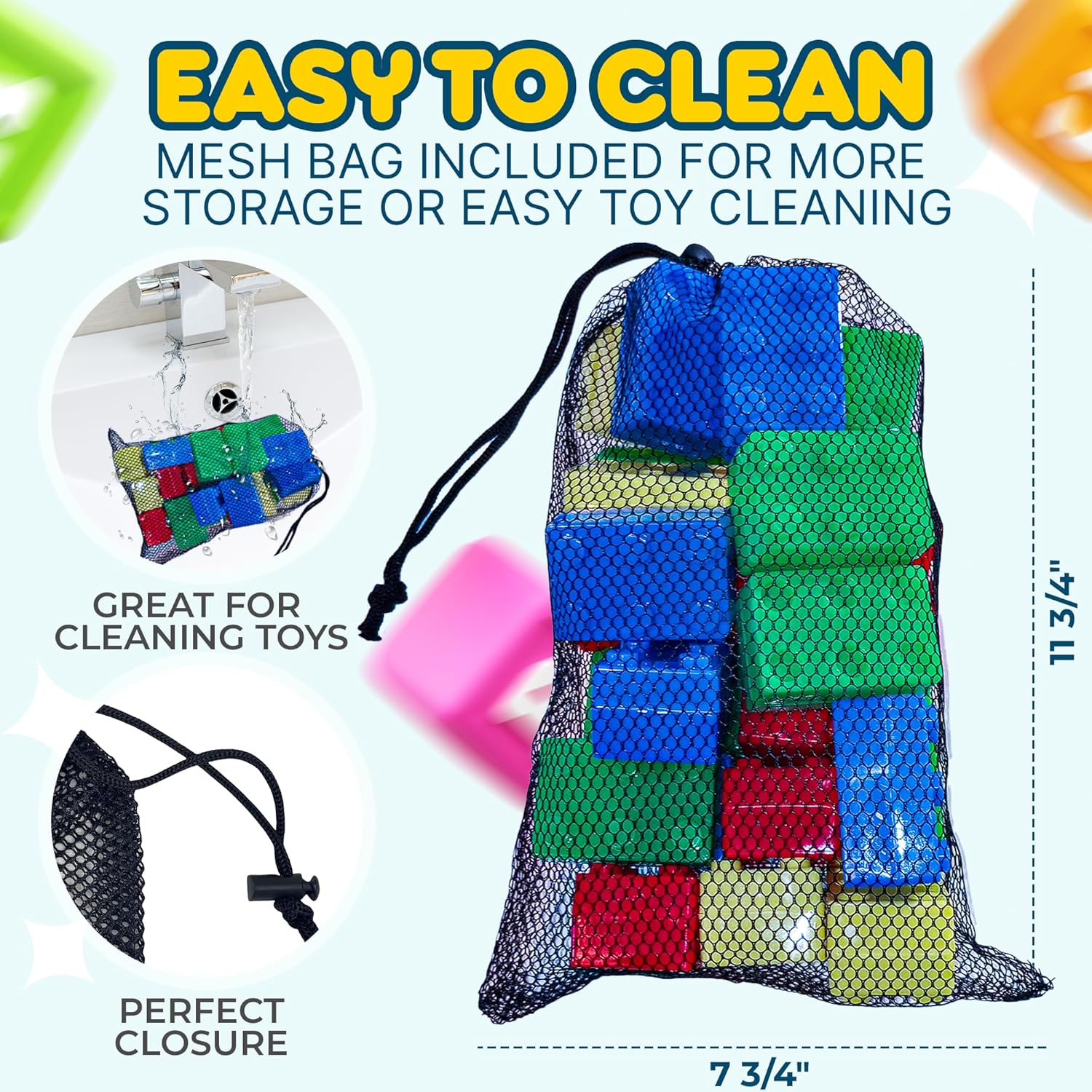 4 Pack Clear Toy Storage Bags with Name Tag, Manual Pocket, Wash Net, Waterproof Transparent PVC Organizer Case for Play Bricks, Board Games, Building Blocks, Puzzles, 9.5" x 6.75" X 5.5"