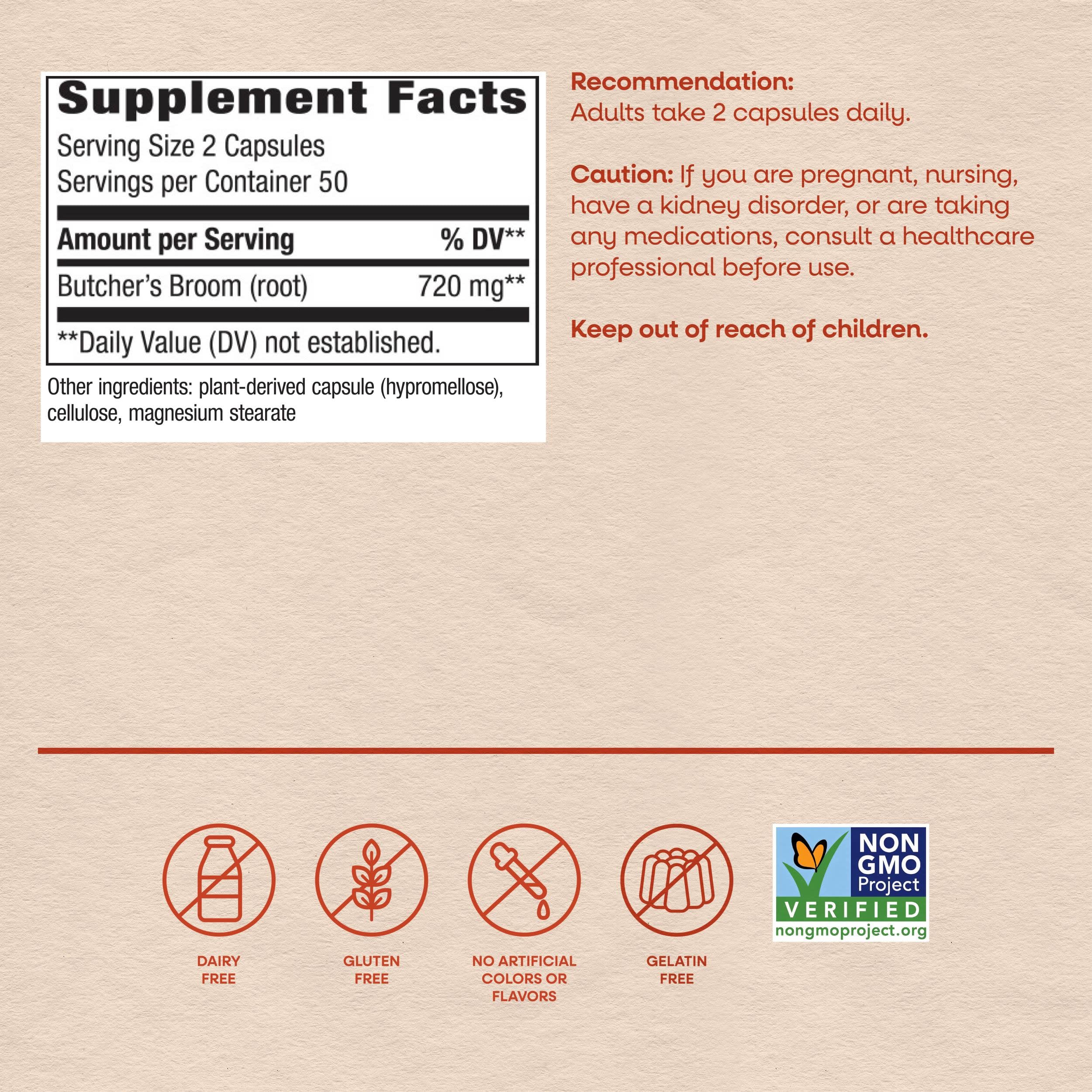Nature's Way Butcher's Broom Root, Vegan, Non-GMO Project Verified, 100 ct — Amazon image 6