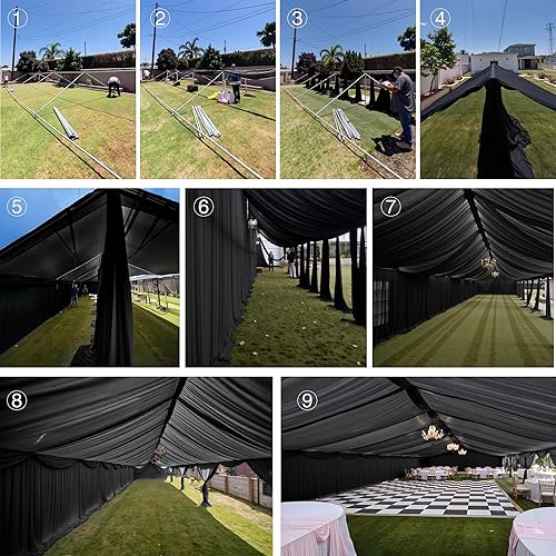 Miniatura 9 de PartyVillage - Cortina de techo negra de 60 x 20 pies para bodas, 12 paneles sin arrugas, 20 pies de largo, cortinas drapeadas para bodas,