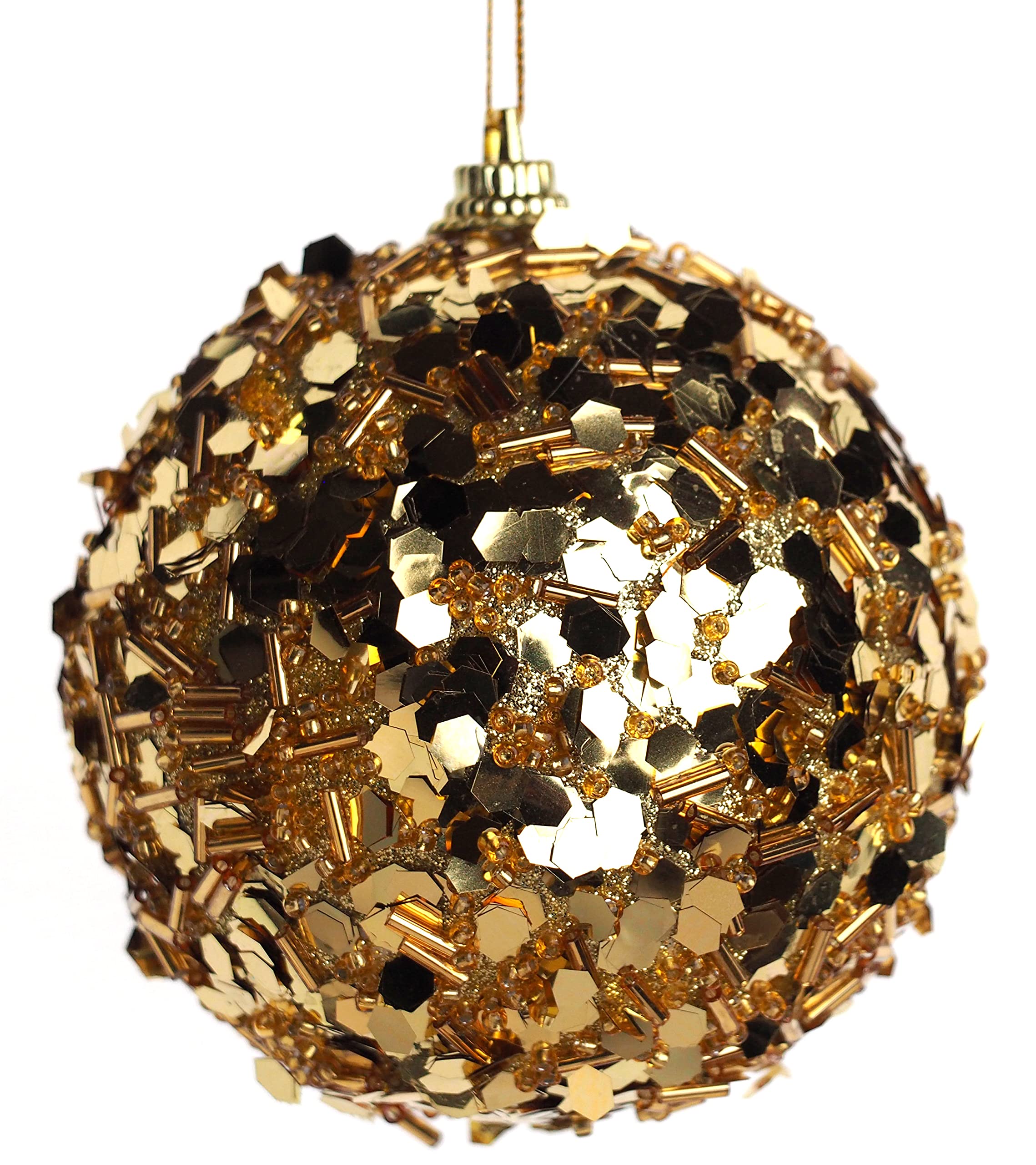 BWG Set Of 6 Opulent Glitter Encrusted Gold Sequin Christmas Tree Baubles Decorations