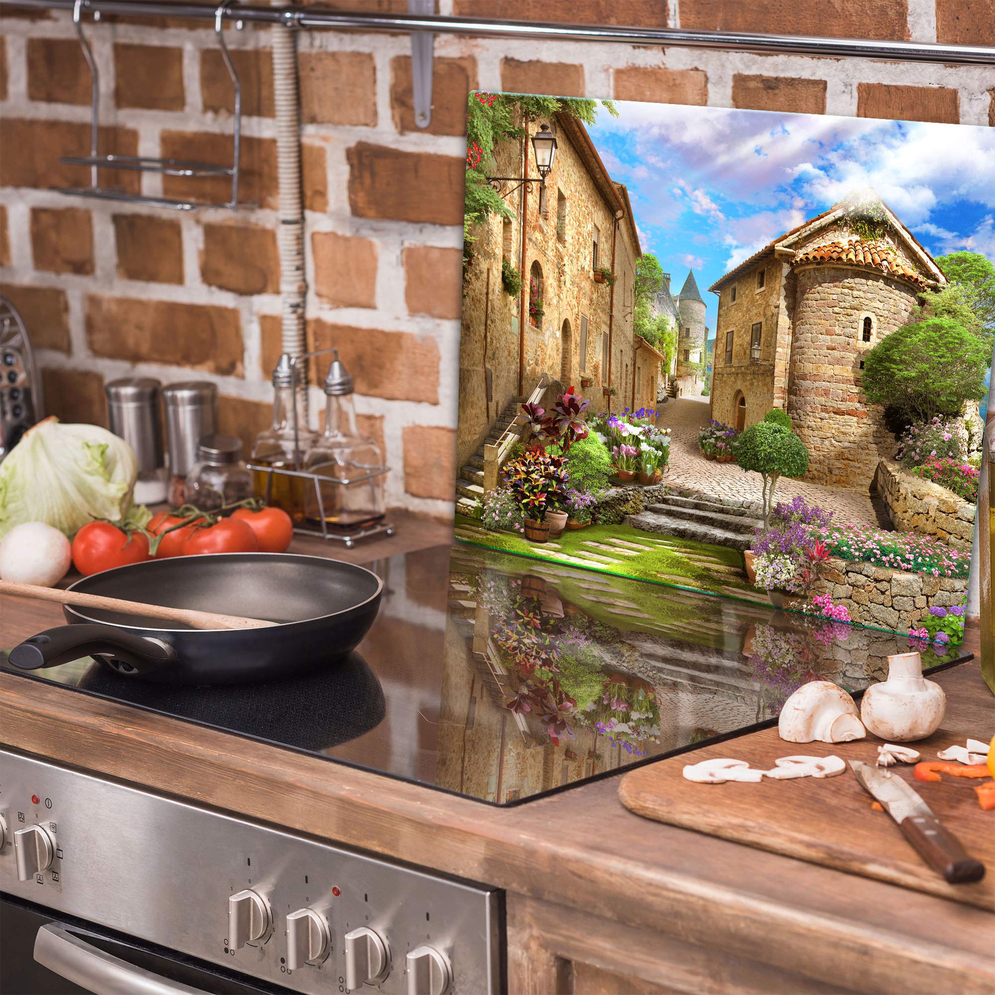 TMK Plaque De Protection Pour Cuisinière En Verre Trempé - 60x52 Cm, Motif Décoratif, Anti-éclaboussures
