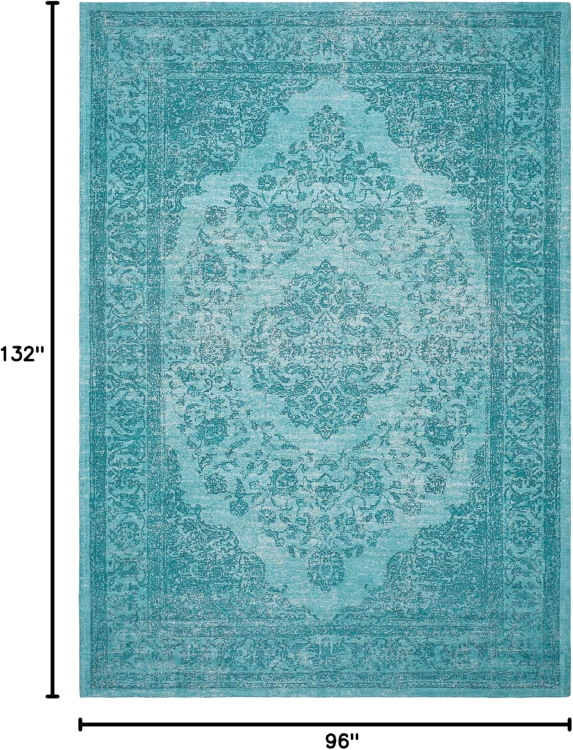 SAFAVIEH Classic Vintage Collection Area Rug - 8' x 11', Aqua, Oriental Medallion Cotton Design, Easy Care, Ideal for High Traffic Areas in Living Room, Bedroom (CLV121E)
