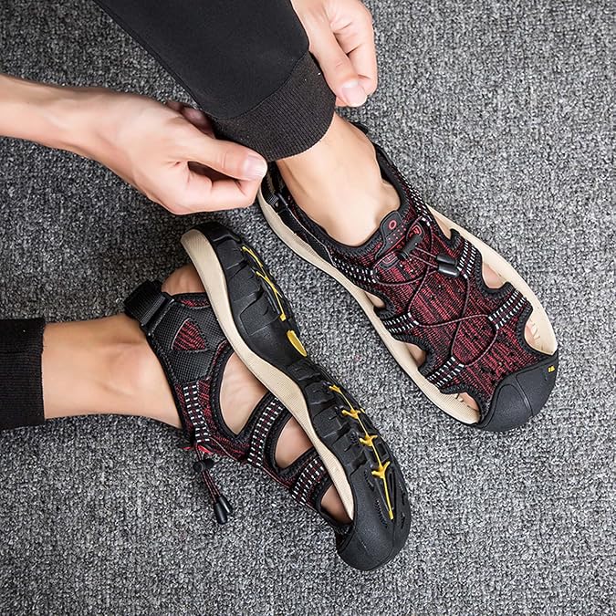 Men's Comfortable Breathable Sandals Ultra Light Elastic Hollow Out Beach Sandals Personalized Simple Men's Shoes Fisherman Sandals Red