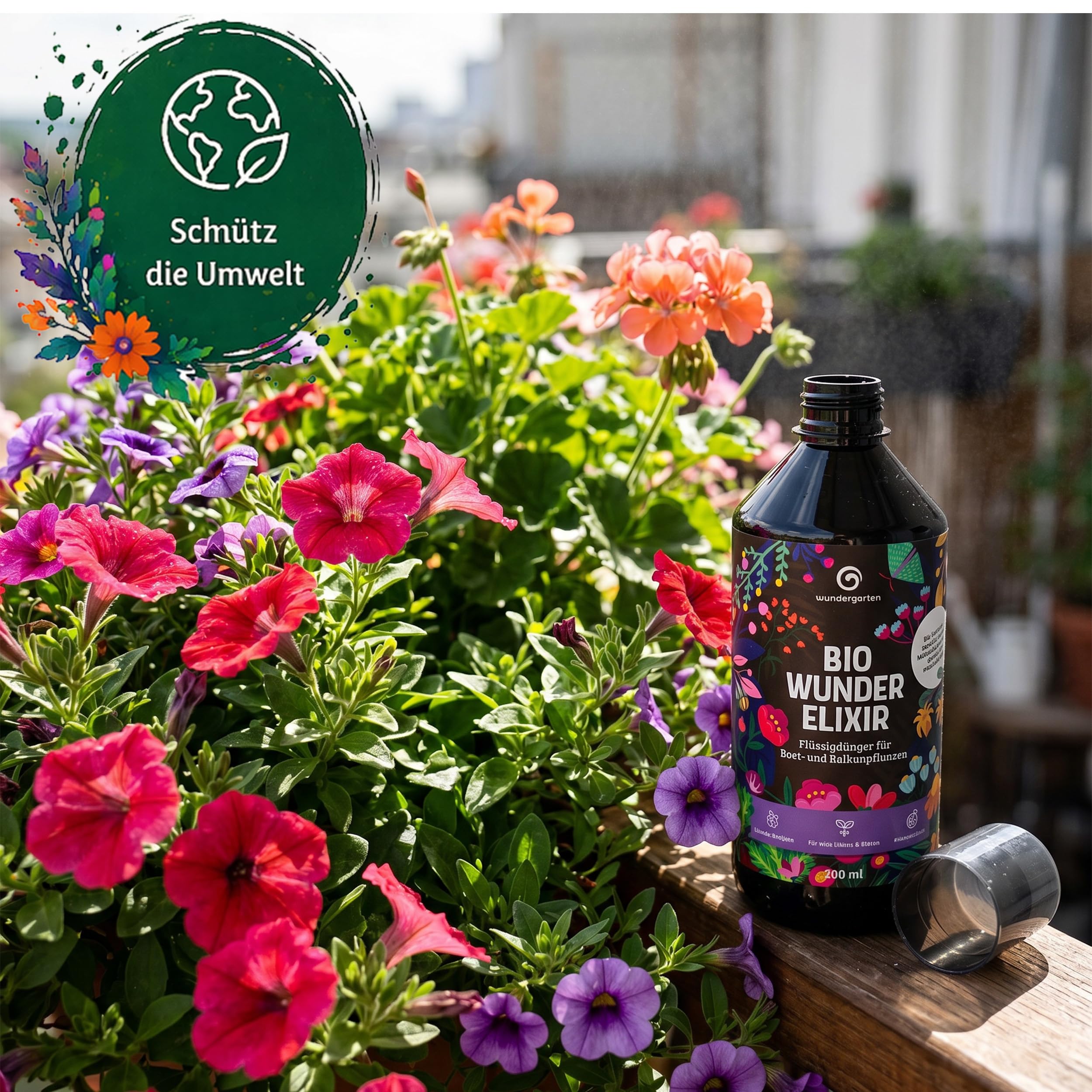 12x 1L Bio Flüssigdünger mit Pflanzenkohle – Wundergarten Wunderelixier – Für Beet, Balkon & Garten – Organischer Universaldünger für Blumen, Gemüse & Pflanzen – Fördert Wachstum & Blüten