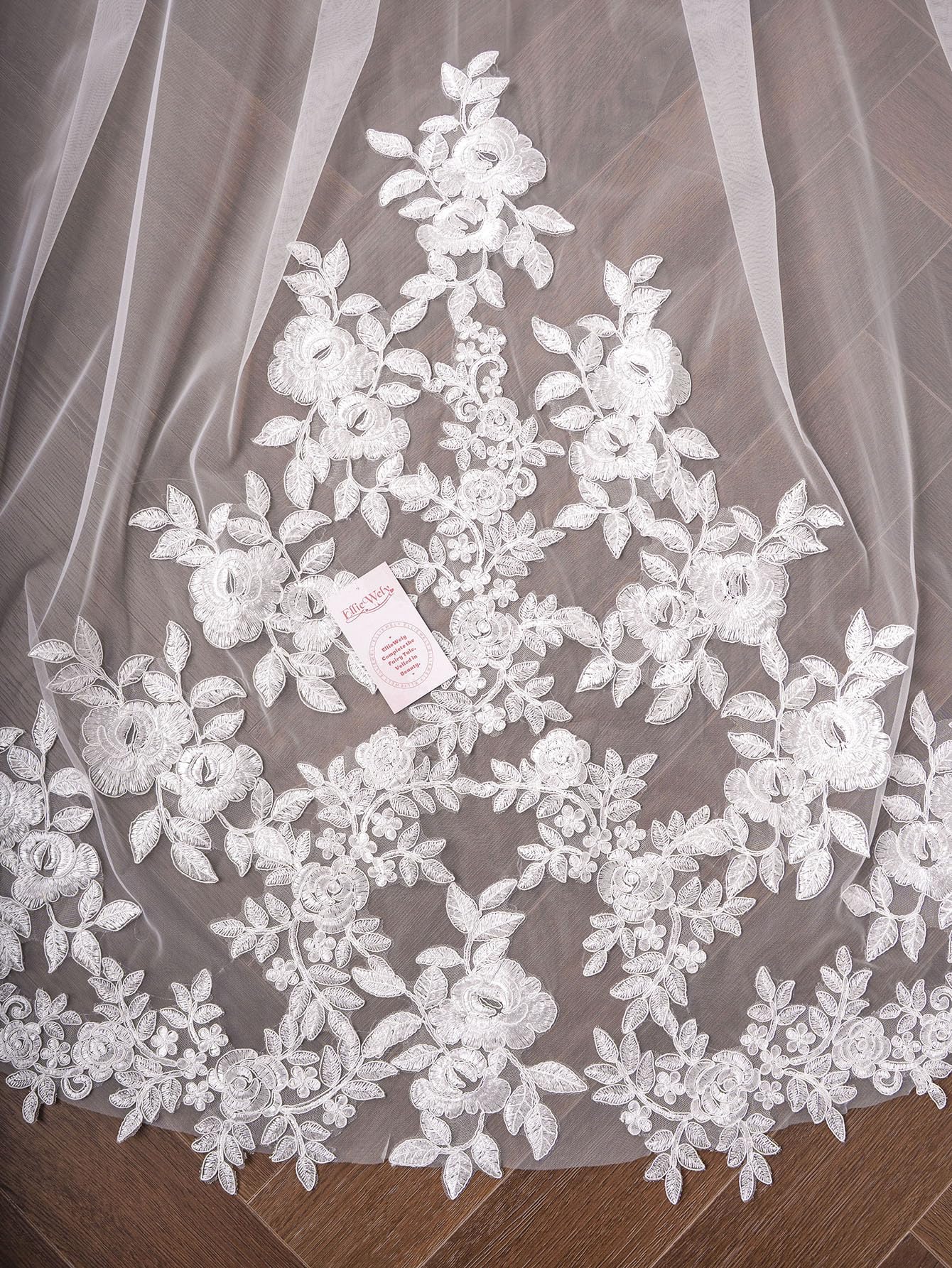 EllieWely Velo da sposa lungo in pizzo a 1 piano, lunghezza cattedrale, F17, bianco, 3M*3M (118 inch)