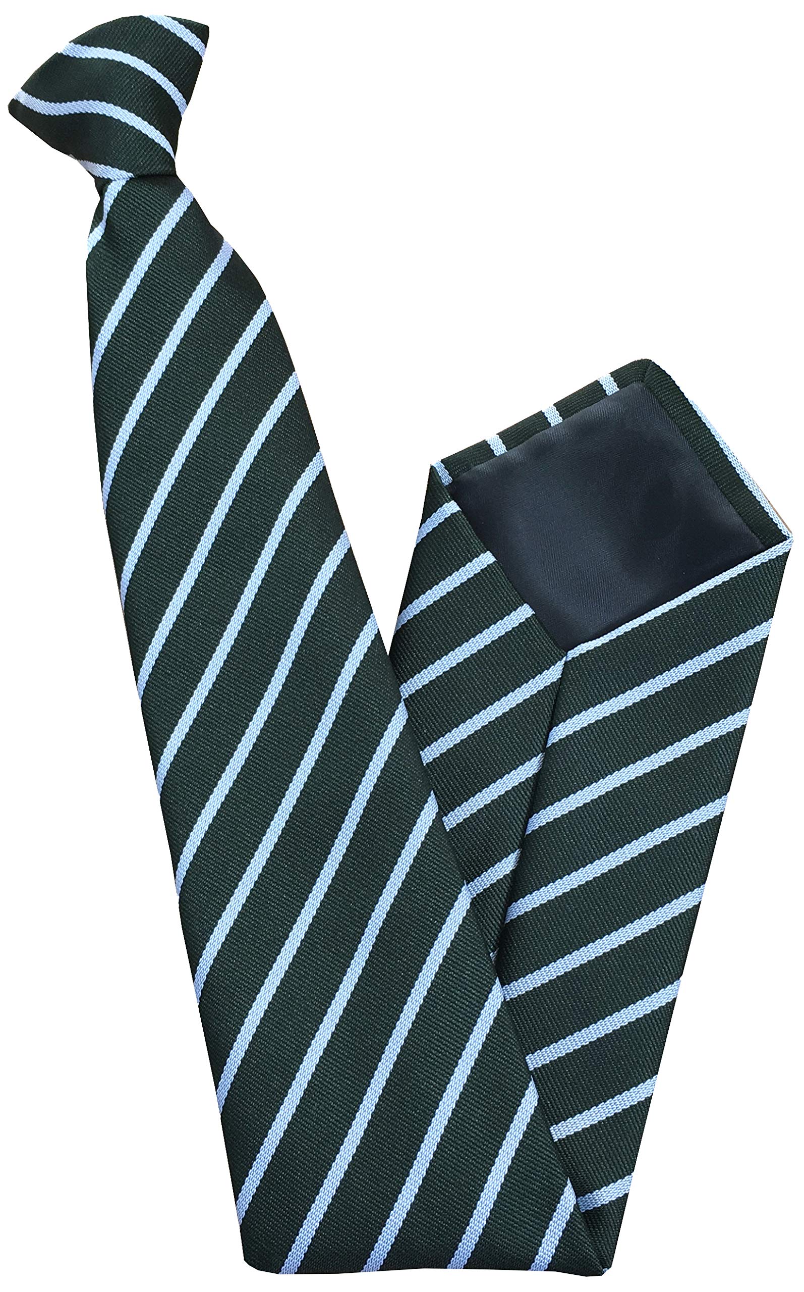 Men's Striped Clip On Tie (Bottle Green with Thin White Stripe)