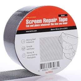 by.RHO Screen Repair Tape – Strong Self-Adhesive Window & Screen Door Repair Kit, Fiberglass Screen Patch 2"×33ft, Easy Cut and Apply, Indoor-Safe Adhesive, All-Weather (Black)