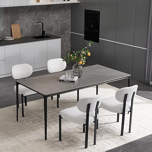 Miniatura 5 de Juego de 2 sillas de comedor modernas, sillas de comedor tapizadas de mediados de siglo con patas de metal, juegos de mesa y sillas, silla de Beige