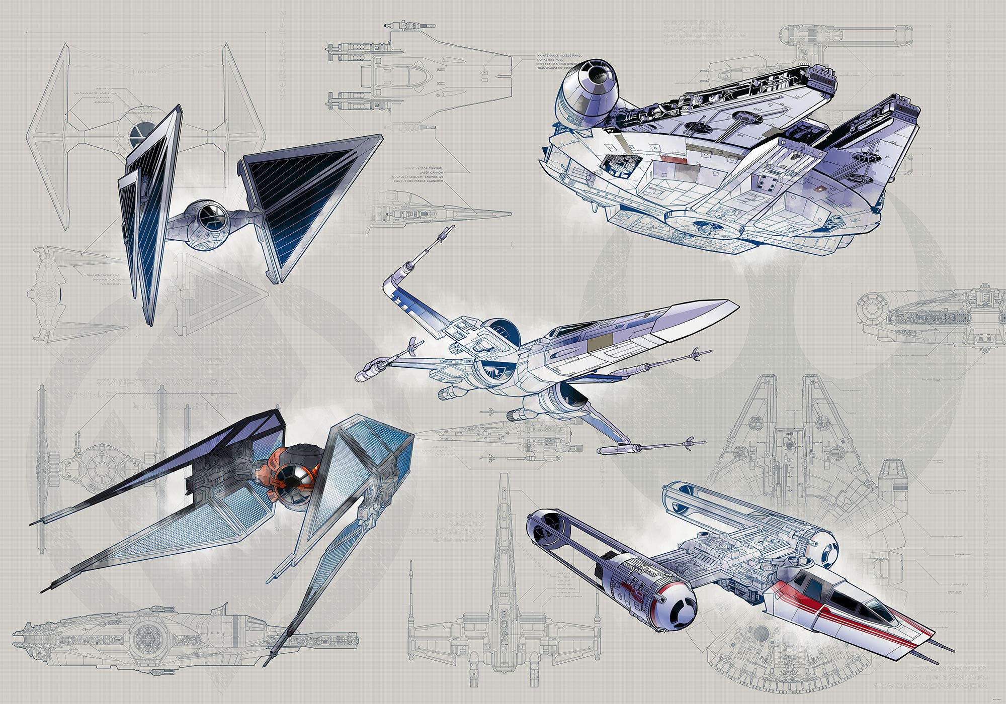 Komar Star Wars Blueprint Light | Rozmiar: 400 x 280 cm (szerokość x wysokość), szerokość 50 cm | tapeta, obraz ścienny, dekoracja, pokrycie ścienne, pokój dziecięcy, DX8-078 fototapeta z włókniny,